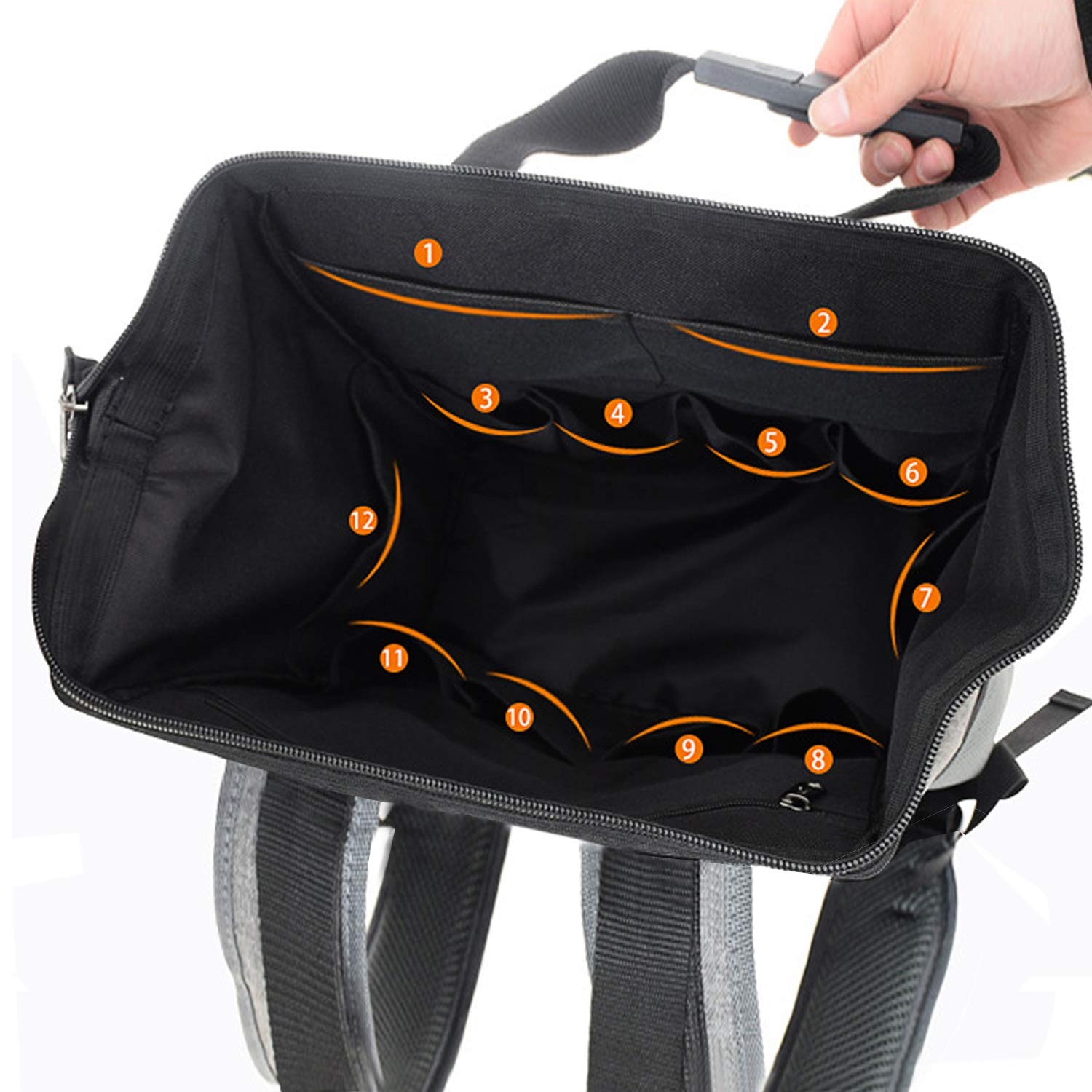 Backpack Tool Bag With Padded Back Support Heavy Duty Tool Kit Carrier Storage B