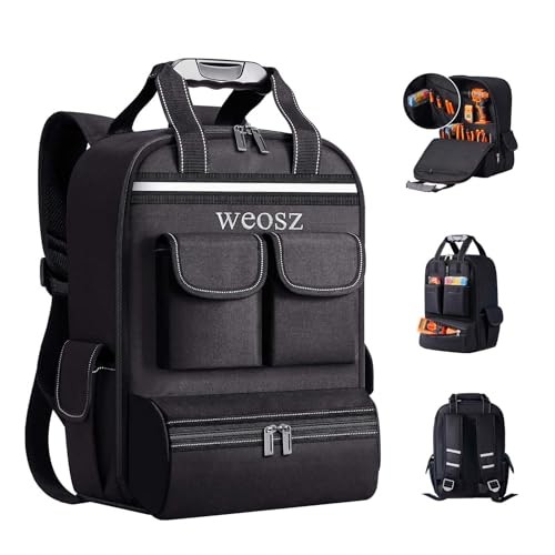 Tool Backpack for Men 18 Inch Heavy Duty Waterproof Multiple Pockets Tool Black