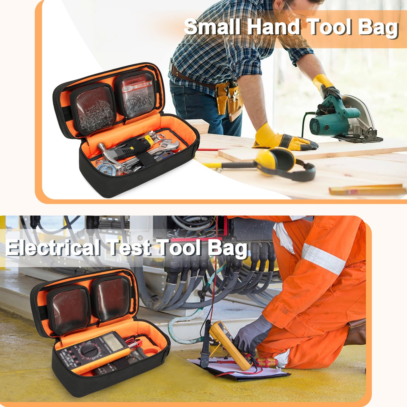 Heavy Duty Small Tool Bag Storage with 2 Zipper Pouches, Multi-functional Tac…