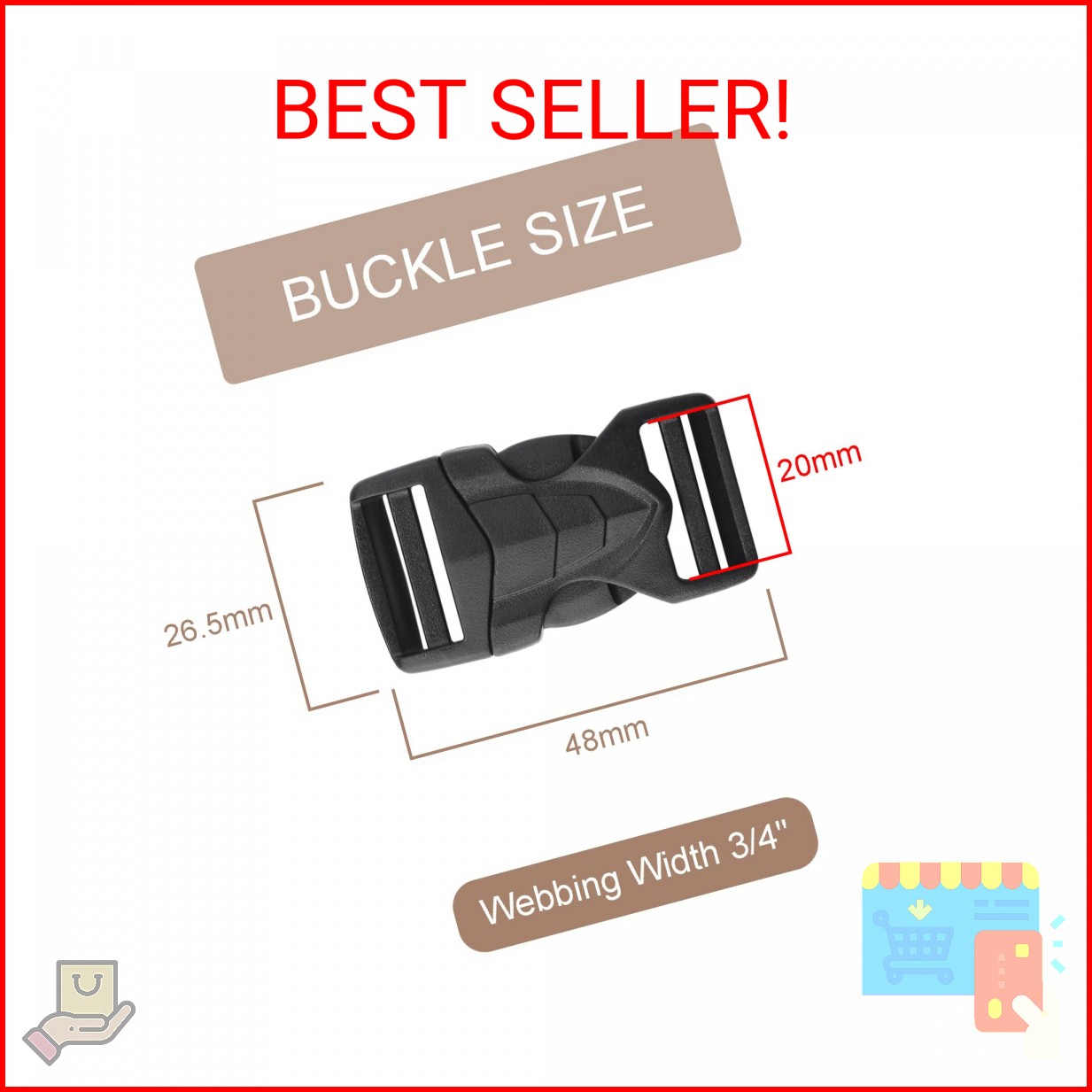 CooBigo 6 Pack 3/4″ Buckles for Strap Quick Side Release Buckles Replacement, Ba