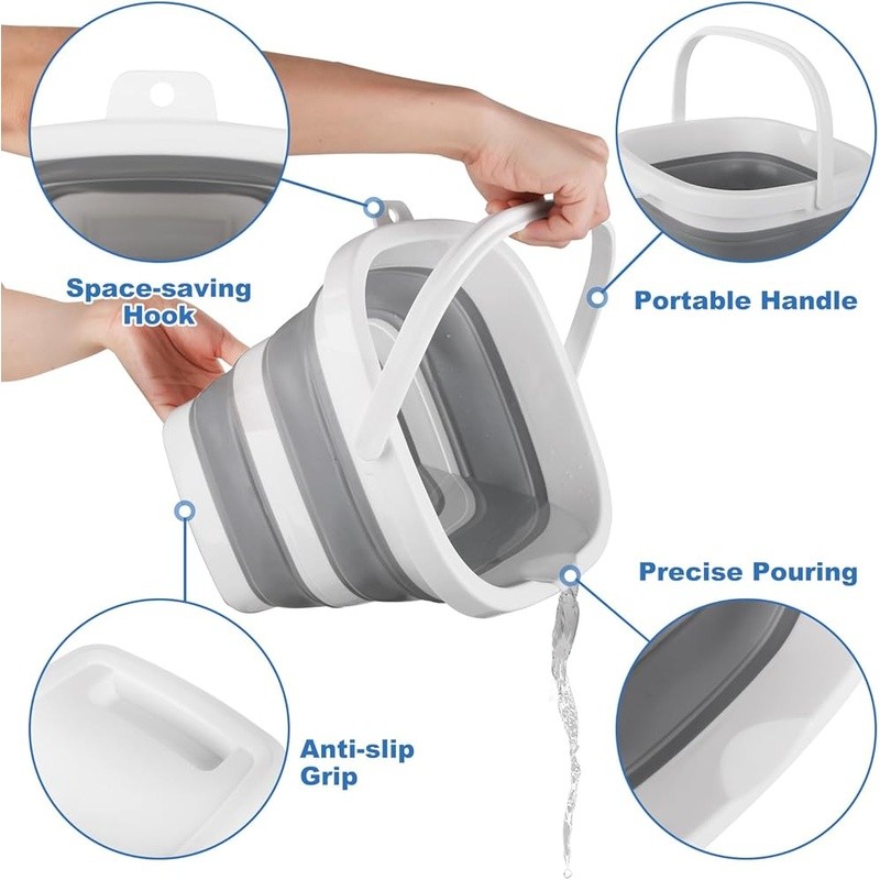 Collapsible 5L Heavy-Duty Bucket Multi-Purpose Portable Cleaning Utility Tool US