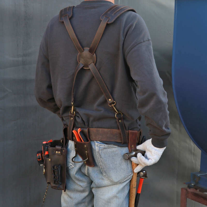 TOURBON Leather Tool Belt Harness Suspender Carpenter Contractor Tools Carry