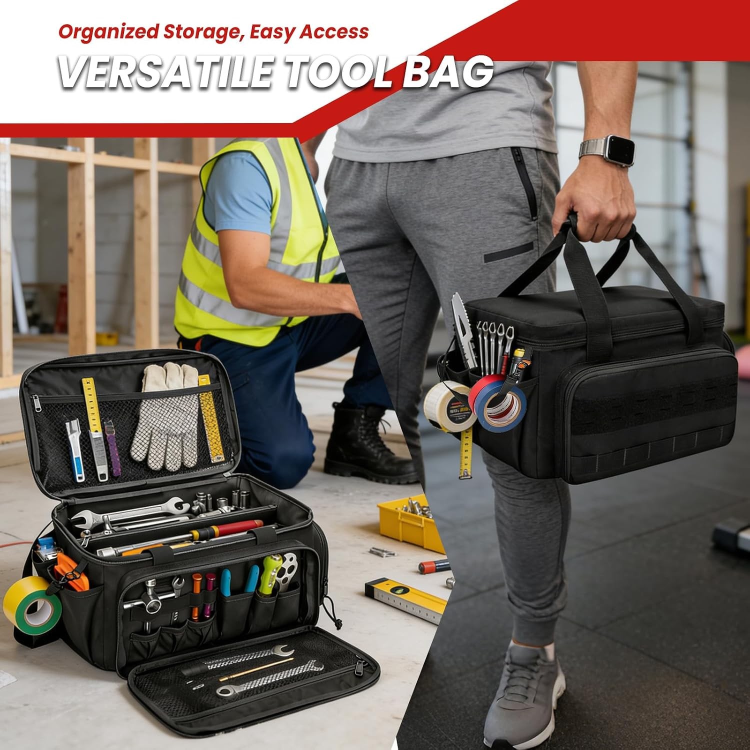 Durable Canvas ToolBag 14-Inch Organizer Tote Reinforced Bottom Multiple Pockets