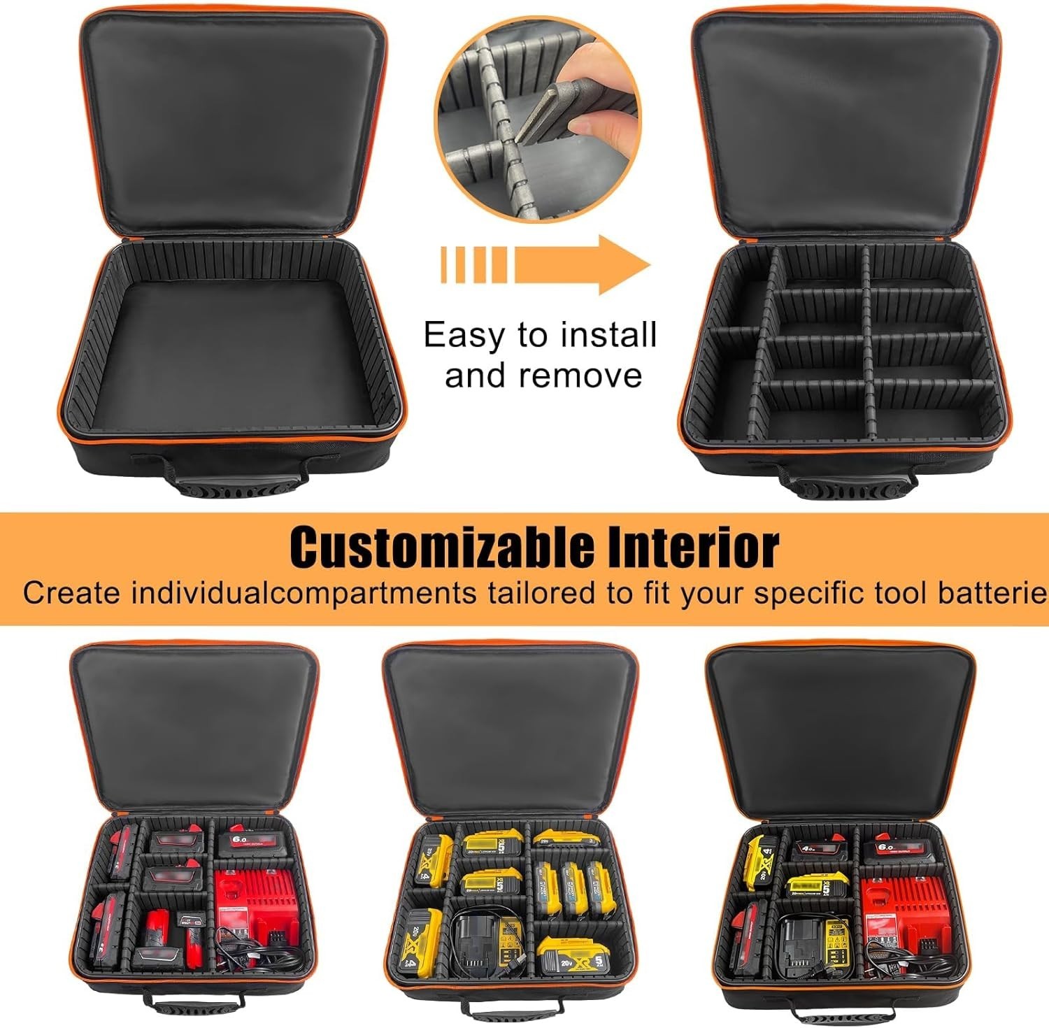 XL Heavy-Duty Tool Battery Storage Bag for Dewalt, Milwaukee, Makita Batteries