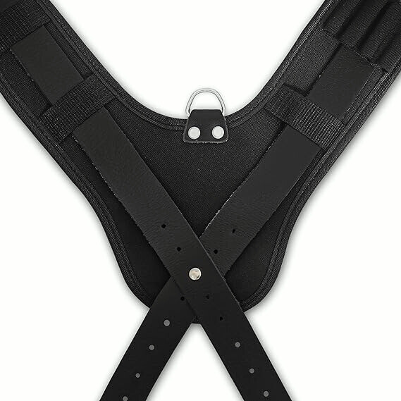 Leather Tool Belt Suspenders Padded with 4 Detachable D-Loop for Construction