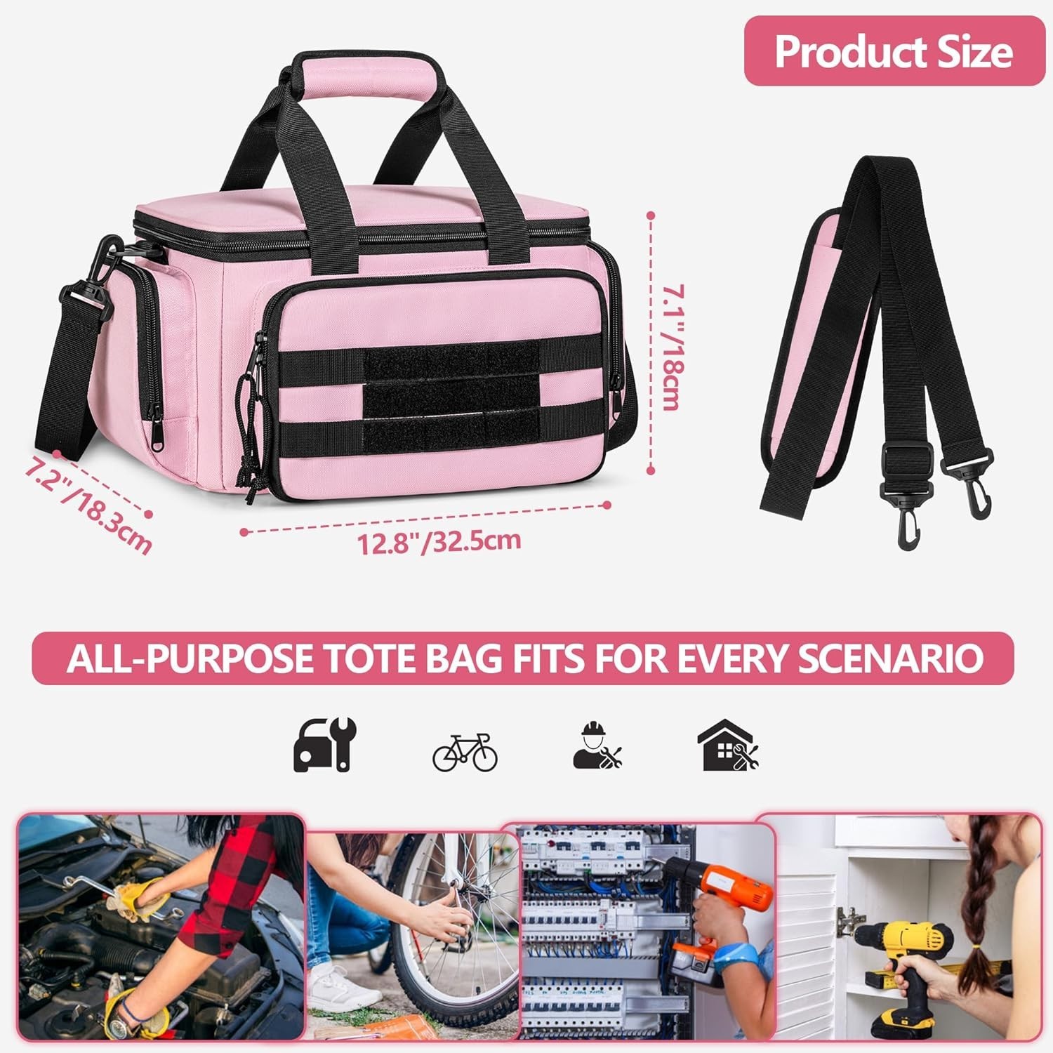Tool Tote Bag for Women Water Resistant Pink Organizer with Anti Friction Bottom