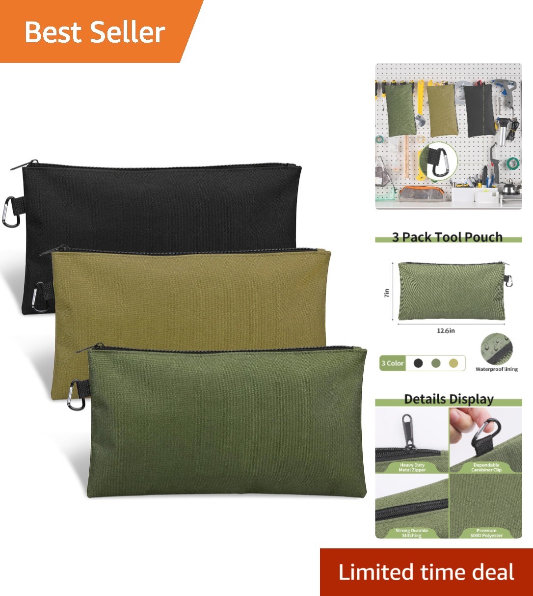 Heavy-Duty 3 Pack Zipper Pouch – Versatile Tools & Accessories Storage Bags