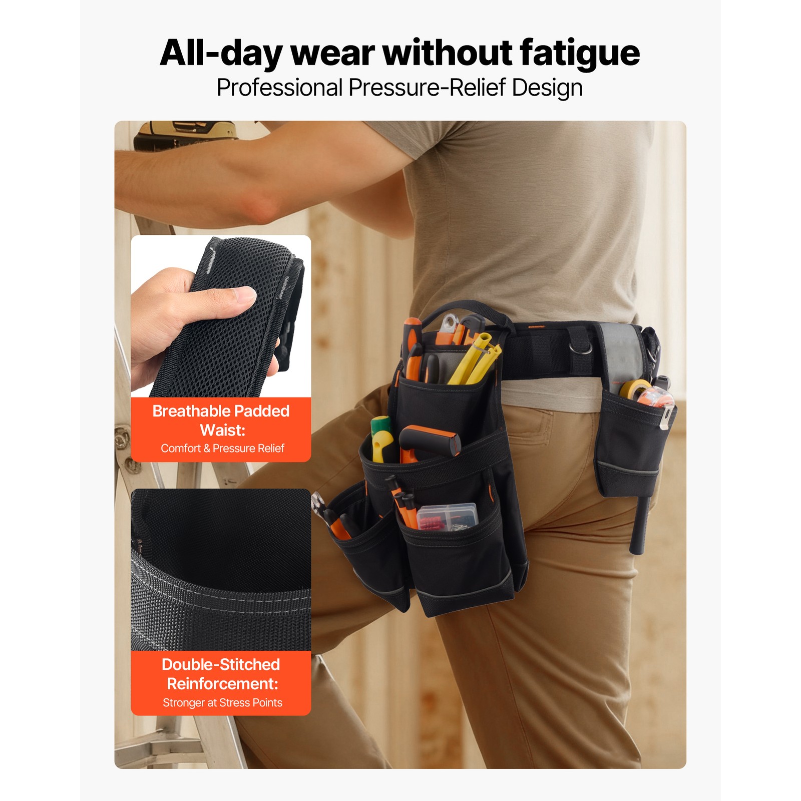 Uimoso Electricians Tool Belt with 18 Pockets for Heavy-Duty Tool Organization
