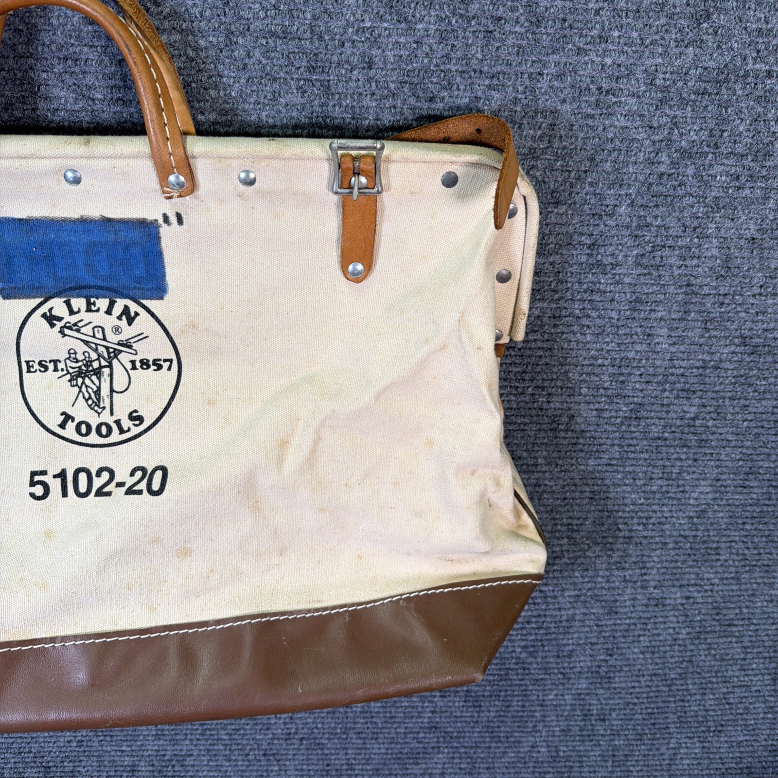 Vintage Klein Tools Bag 5102-20 Heavy Canvas Leather Lineman Storage Tote USA