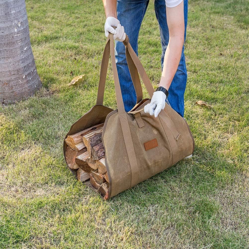 Firewood Carrier, Waxed Canvas Bag, Heavy Duty Tote Bag for Logs, Wood Carrying,