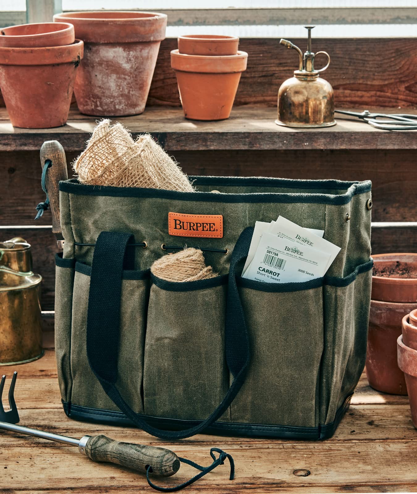 Burpee Waxed Canvas Garden Tool Tote 8 Exterior Pockets 12″ H x 14.5″ W