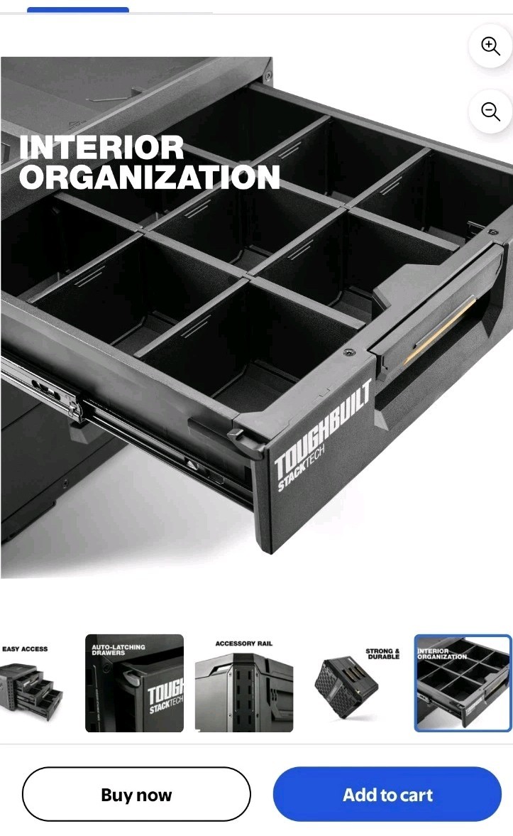 ToughBuilt StackTech 3-Drawer Tool Box, Durable Plastic Storage Organizer, Black
