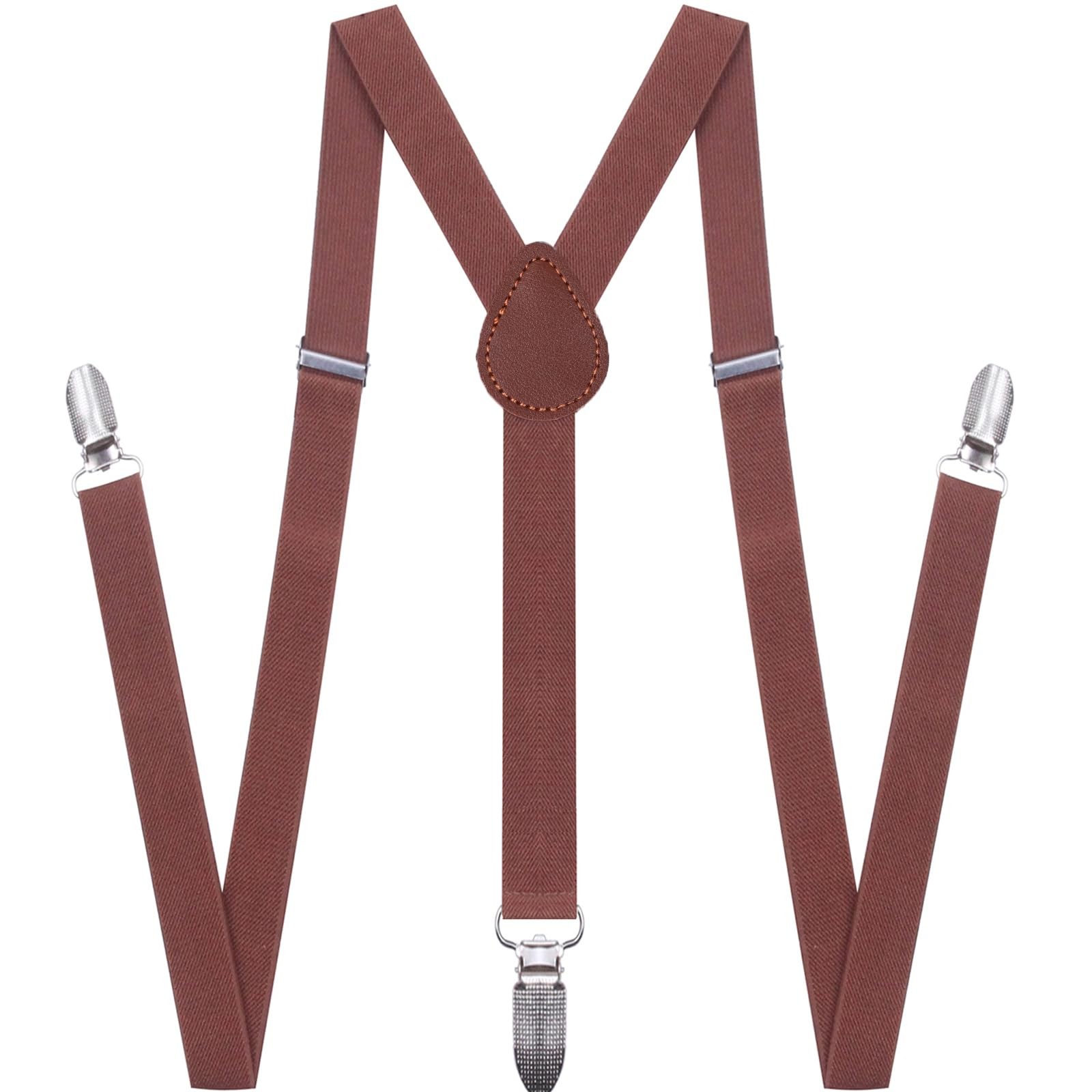 GUCHOL Suspenders for Mens and Women Elastic 1 inch Wide Large, Brown