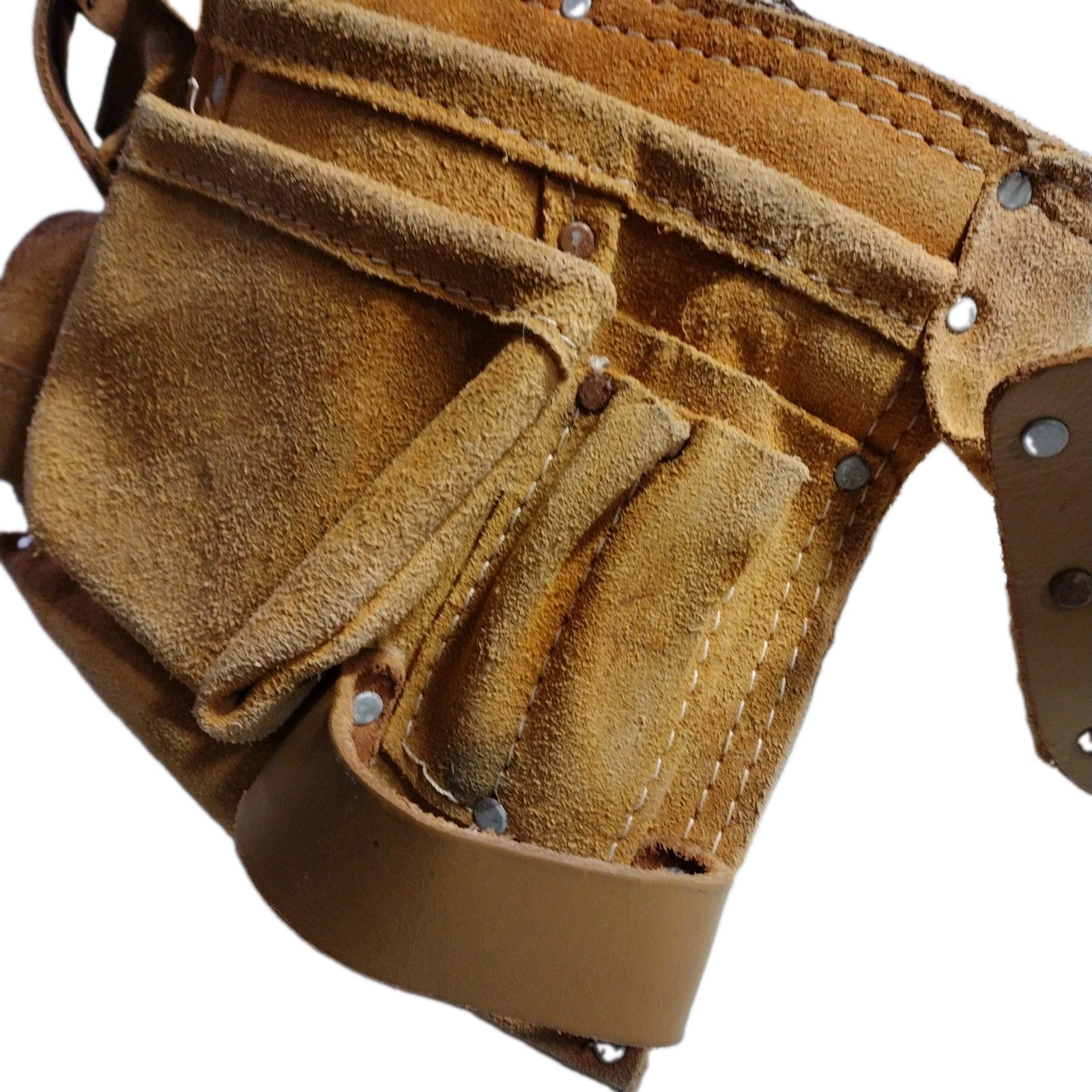 Suede Leather Heavy Duty Tool Belt Adjustable Multi-Pockets Split Design Gold