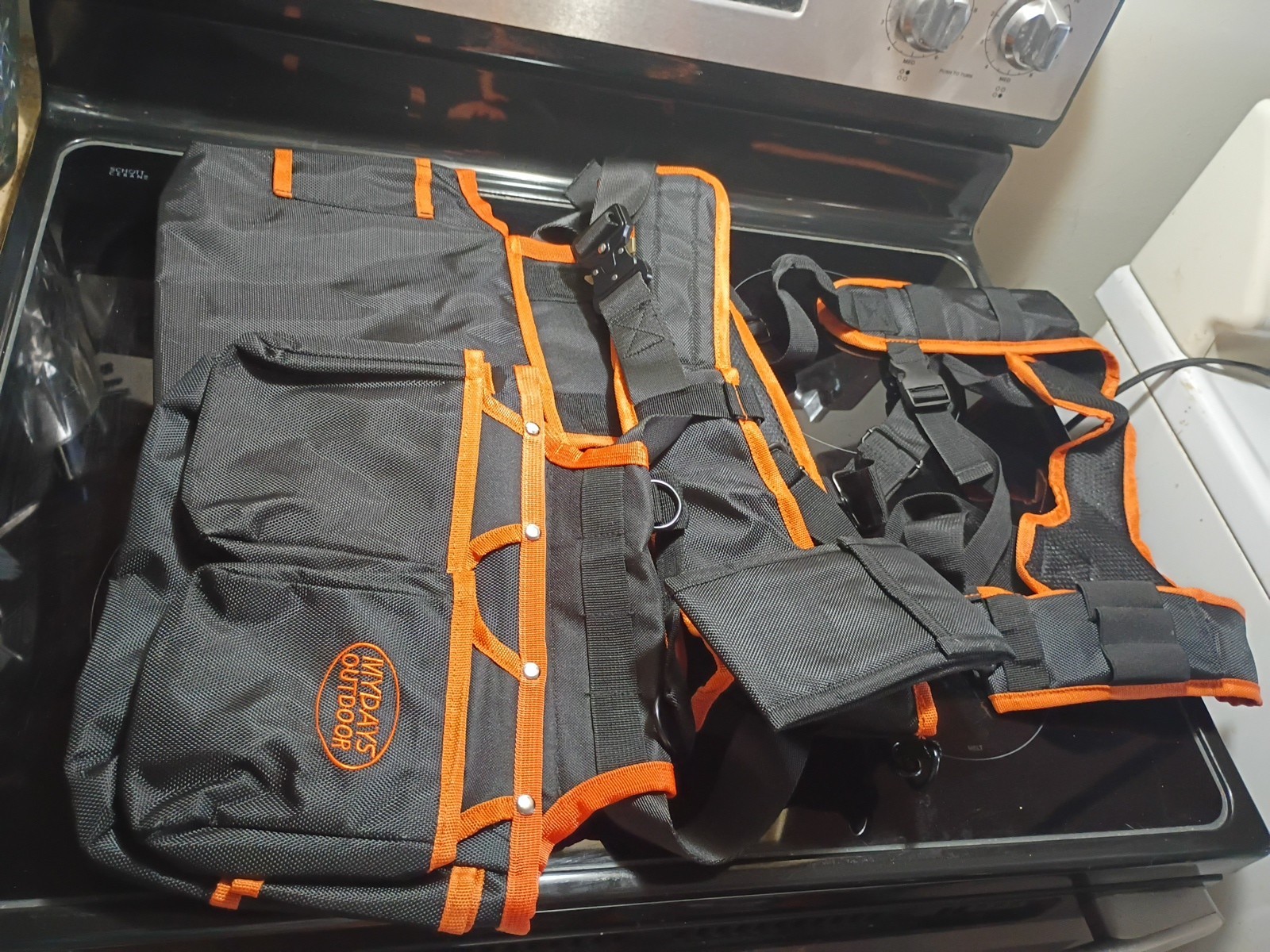 Mydays Outdoor Black Orange Pockets Adjustable Harness Tool Belt And Suspenders