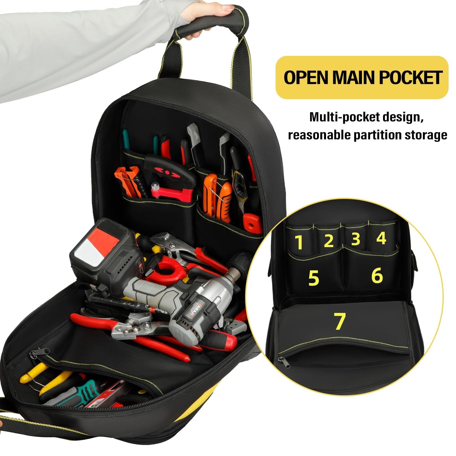 AIRAJ PRO Tool Backpack,17″Heavy Duty Tool Backpack Bag with Waterproof Molde…