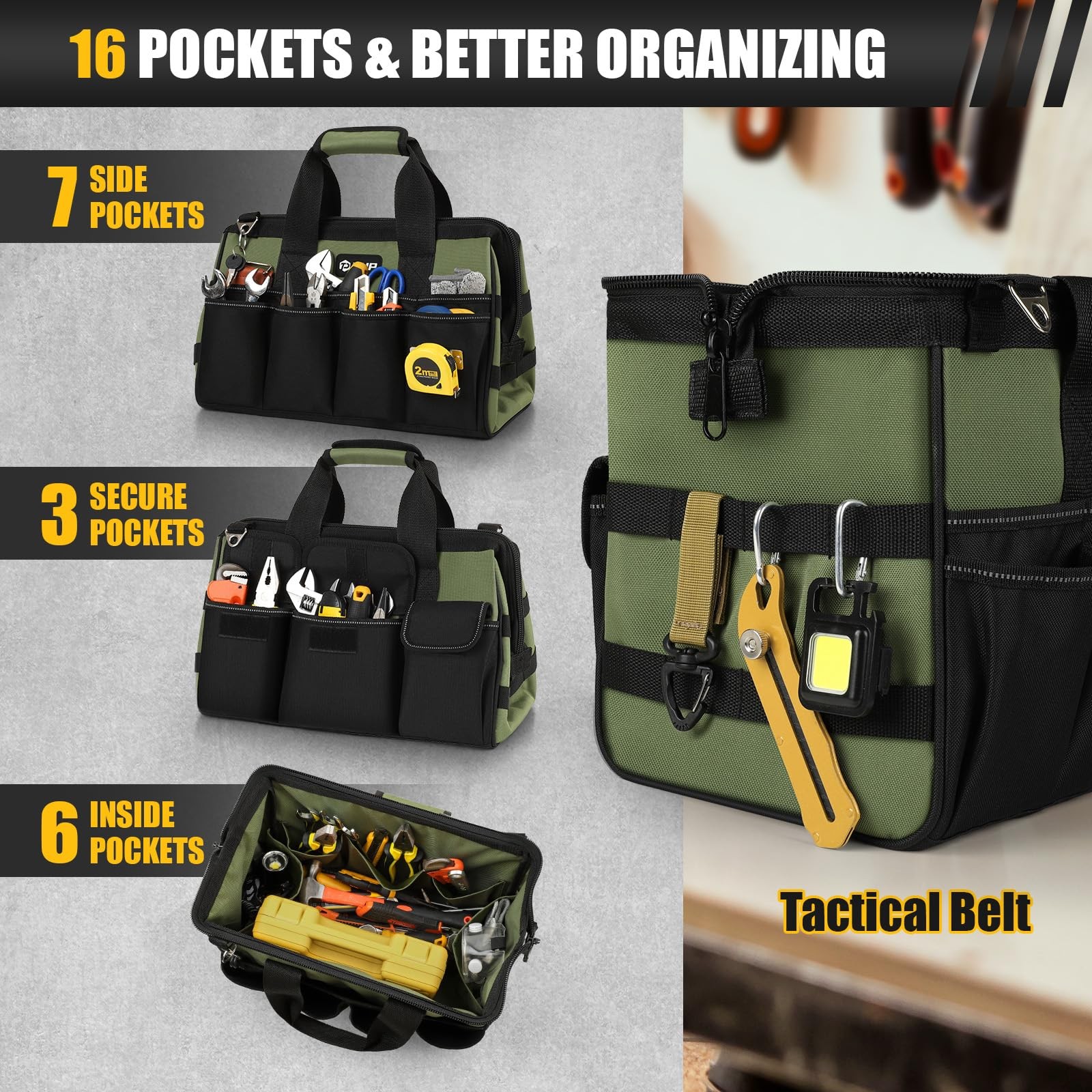 Uup Heavy Duty Tool Bag 15-Inch 16-Pocket Portable Empty Tool Organizer Big