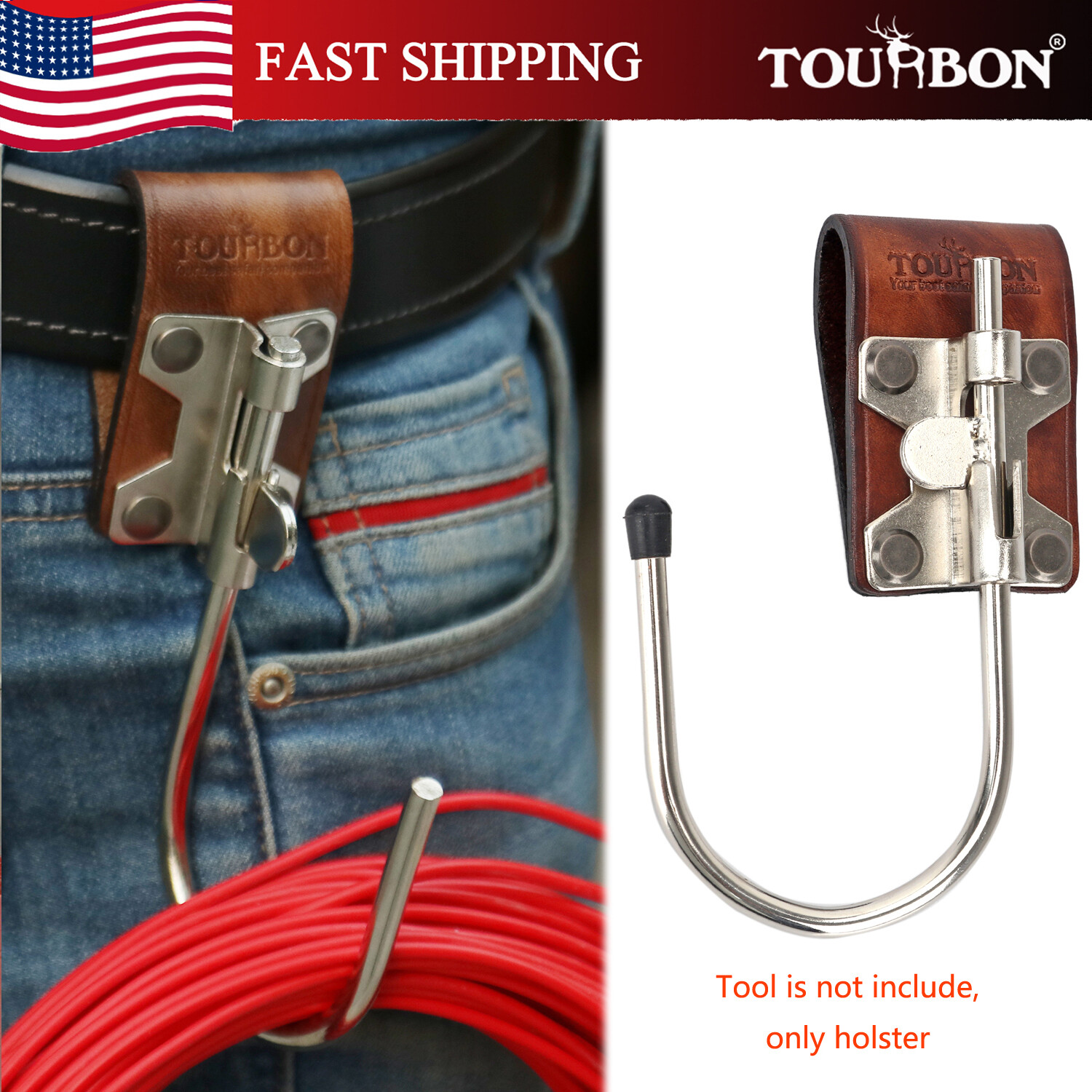 Tourbon Leather Tools Carrier J Hook Drill Trowel Power Cord Metal Belt Holster