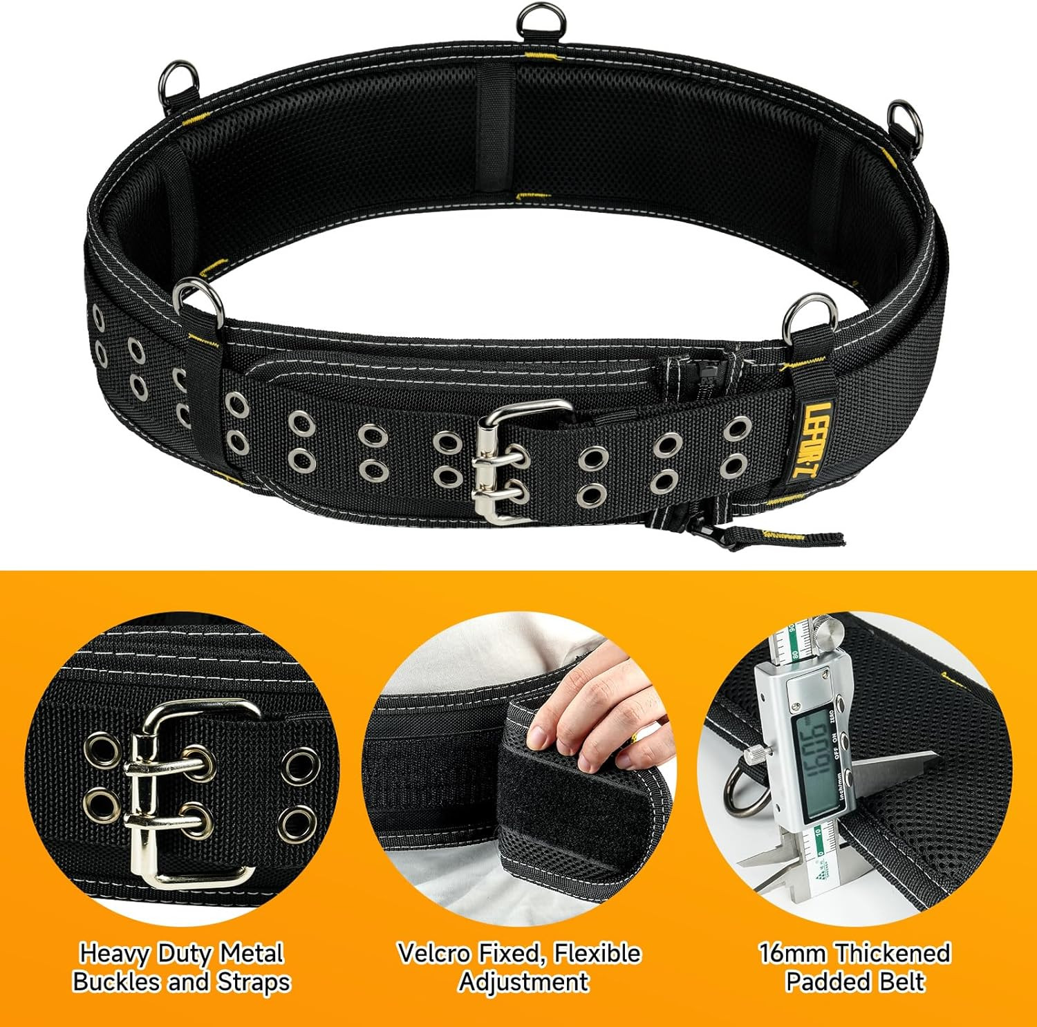 Padded Tool Belt,4-Inch Heavy Duty Tool Belts for Men with 5 Suspenders Ring,Wor