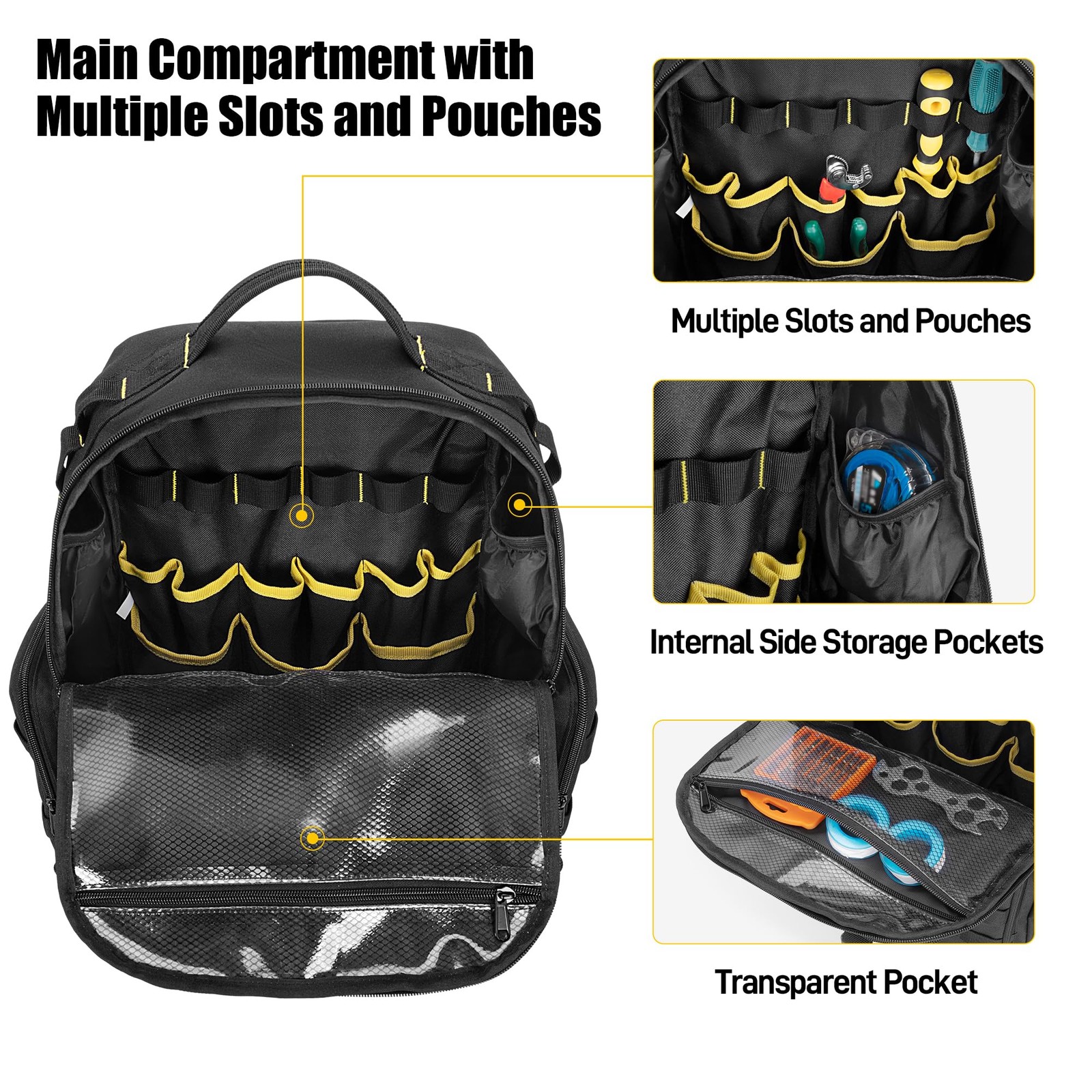 Rexmica Tool Bag Backpack for Men with 3 Tool Pouches, Heavy-Duty Tool Storag…