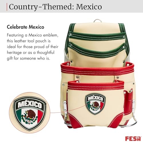 Leather Carpenter Tool Pouch – 10-Pocket Heavy Top Grain White – Mexico