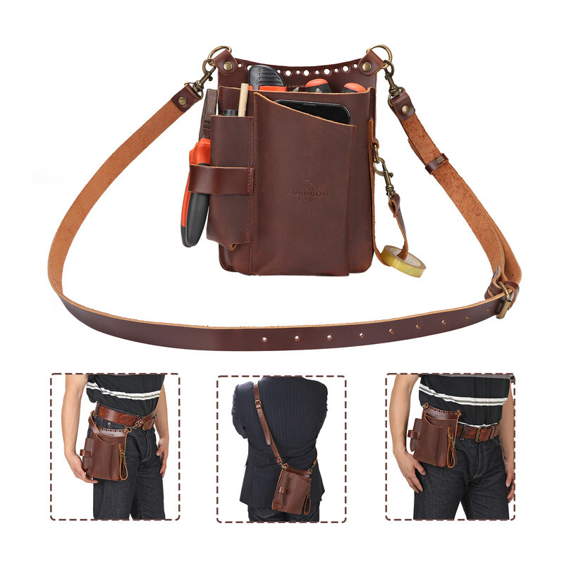 TOURBON 6-in-1 Leather Garden Tools Storage Belt Pouch Utility Shoulder Bag Gift