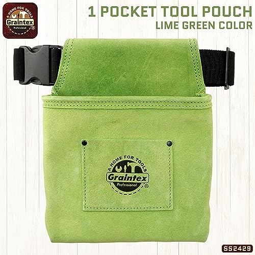 Tool Belt – One Pocket Tool Pouch in Premium Suede Leather with 2″ Lime Green