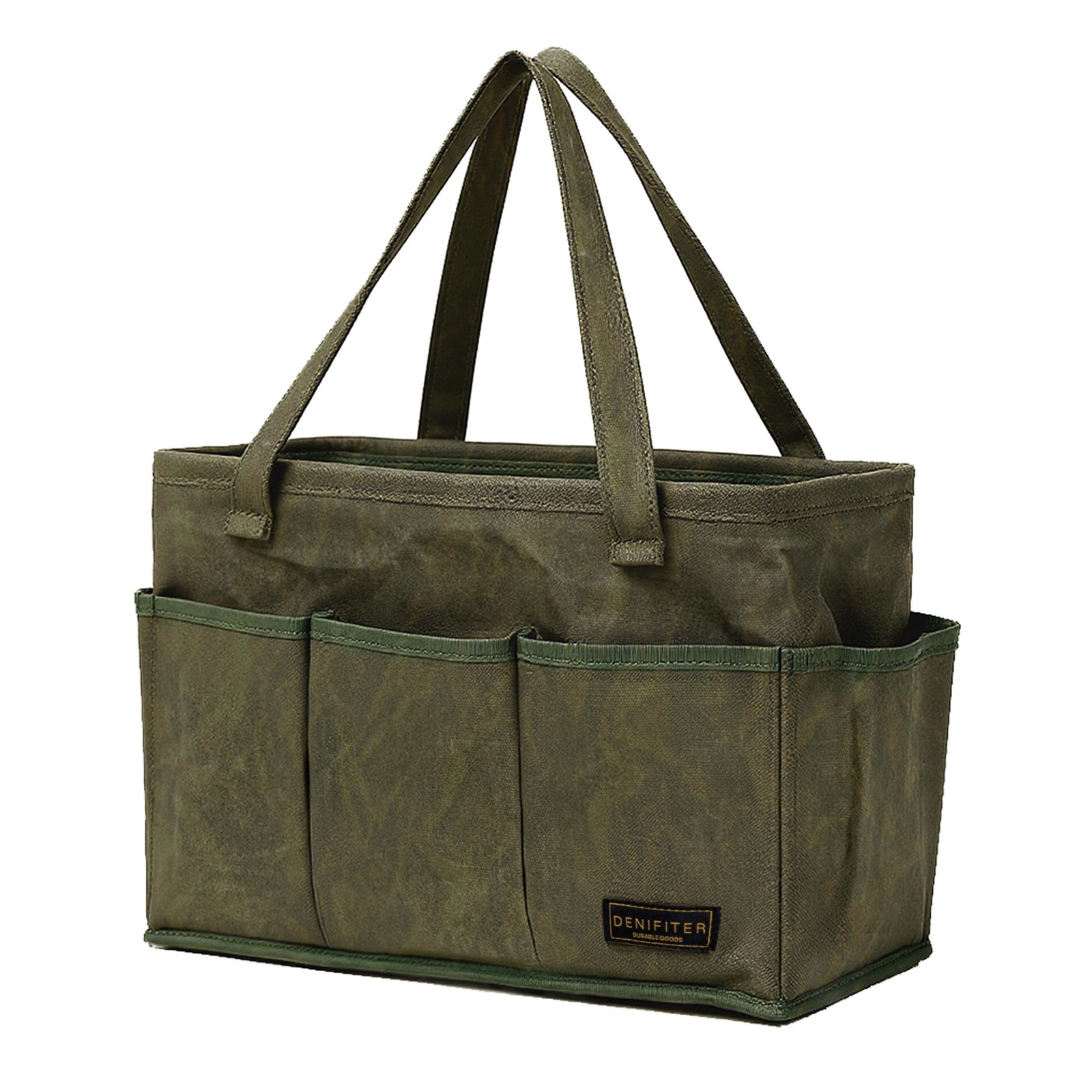 Tool Bag with Metal Frame, Waxed Canvas Wide Open Top Tool Tote Bag with 9 Ex…