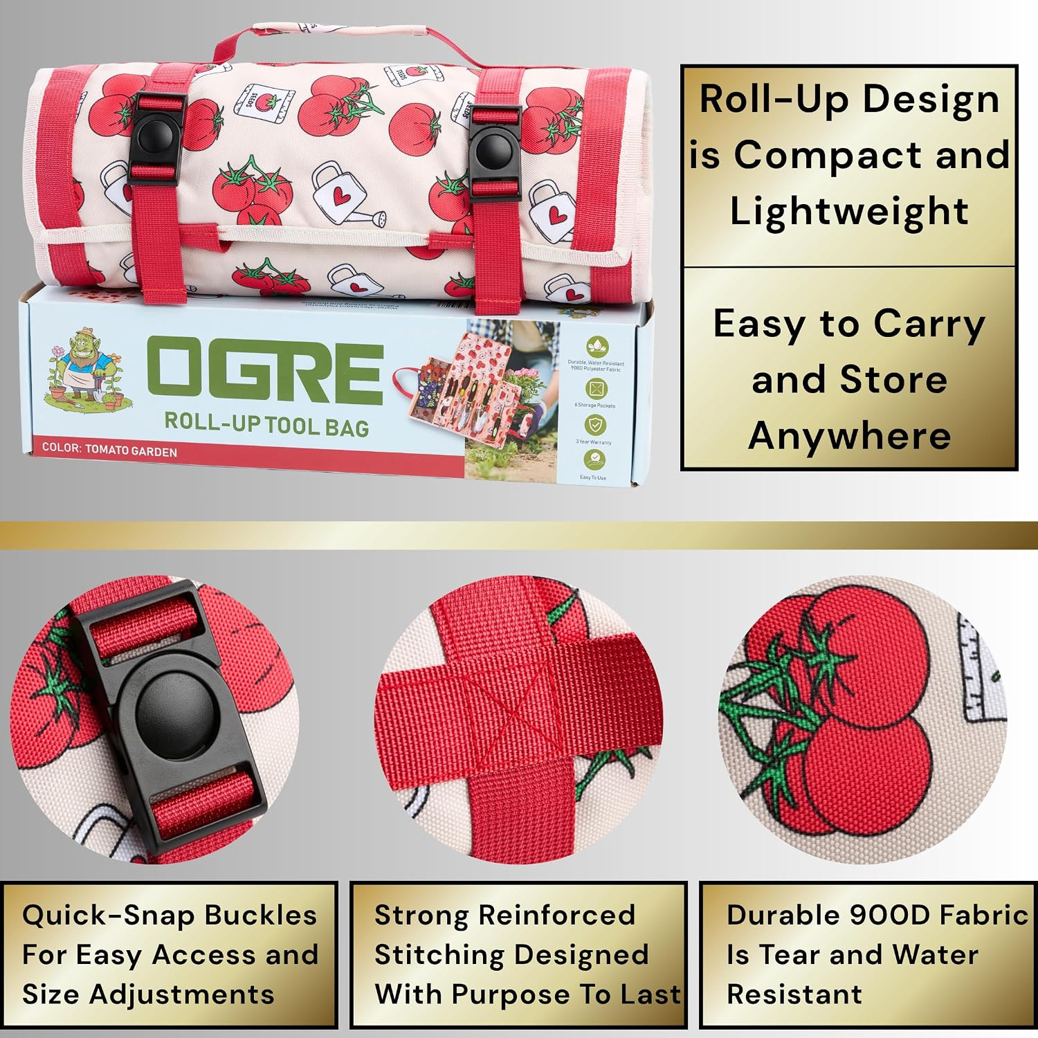 Garden Tool Bag -Roll-Up Garden Tool Holder with Deep Pockets(Tools Not Included