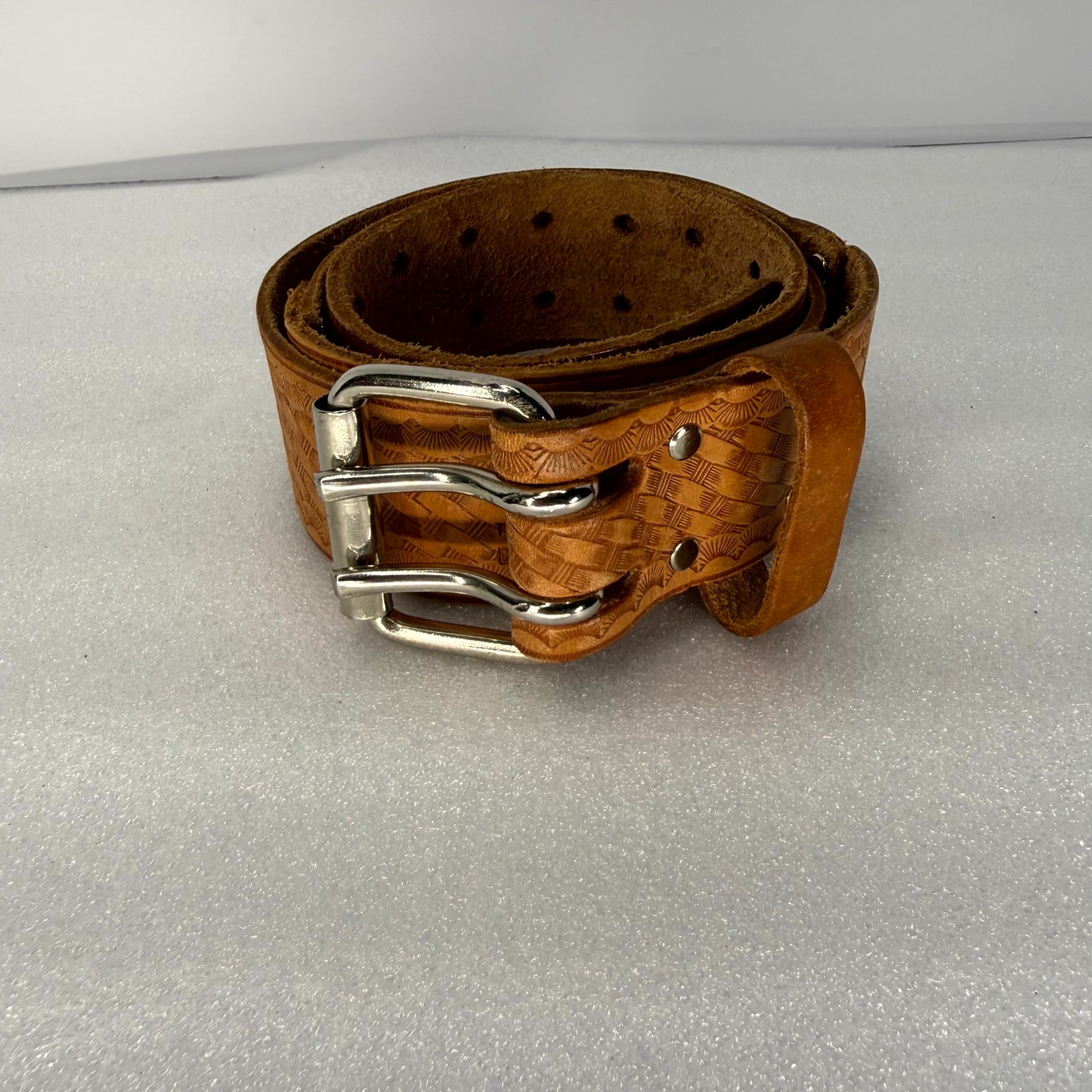 Vtg McGuire-Nicholas Belt Mens 36 Brown Top Grain Cowhide Basketweave DM-606-V2
