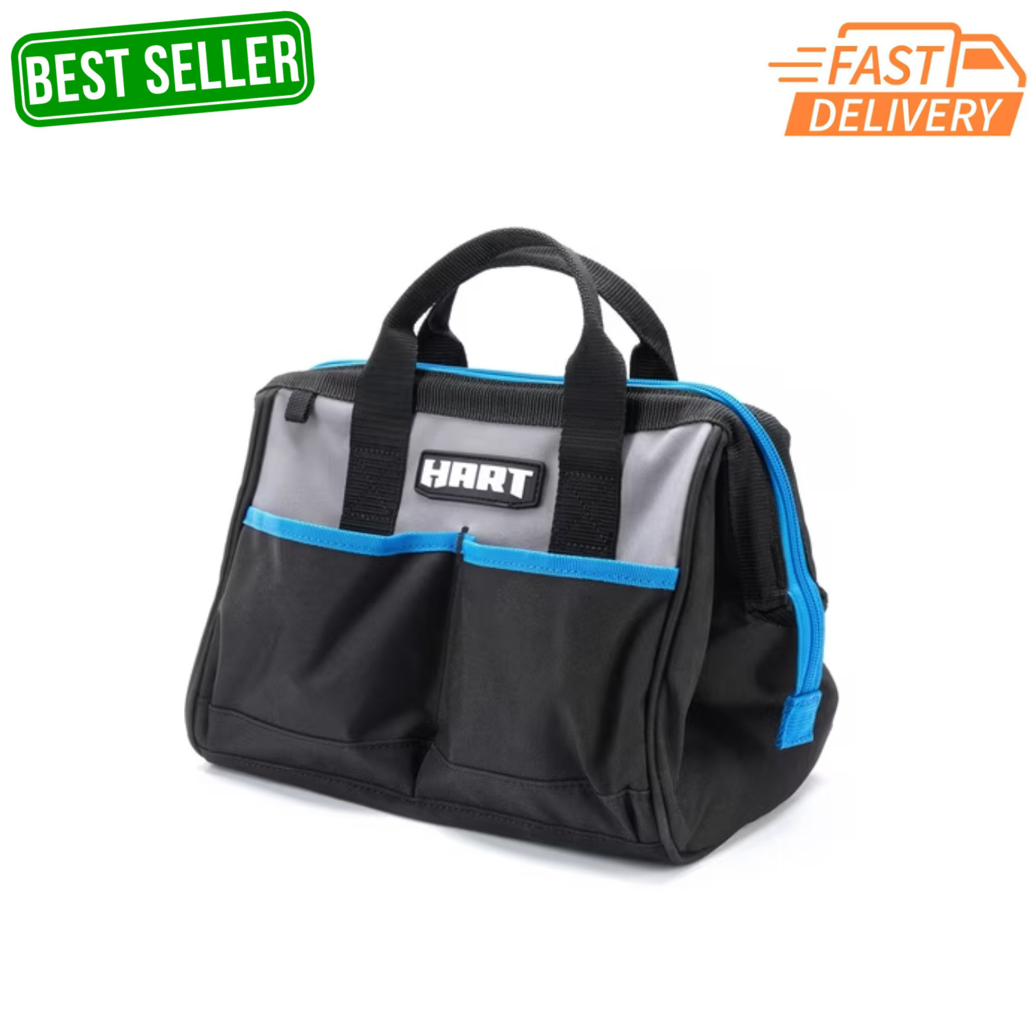 HART 12″ 600D Heavy Duty Tool Bag With Zipper And Double Strap Carry Handles