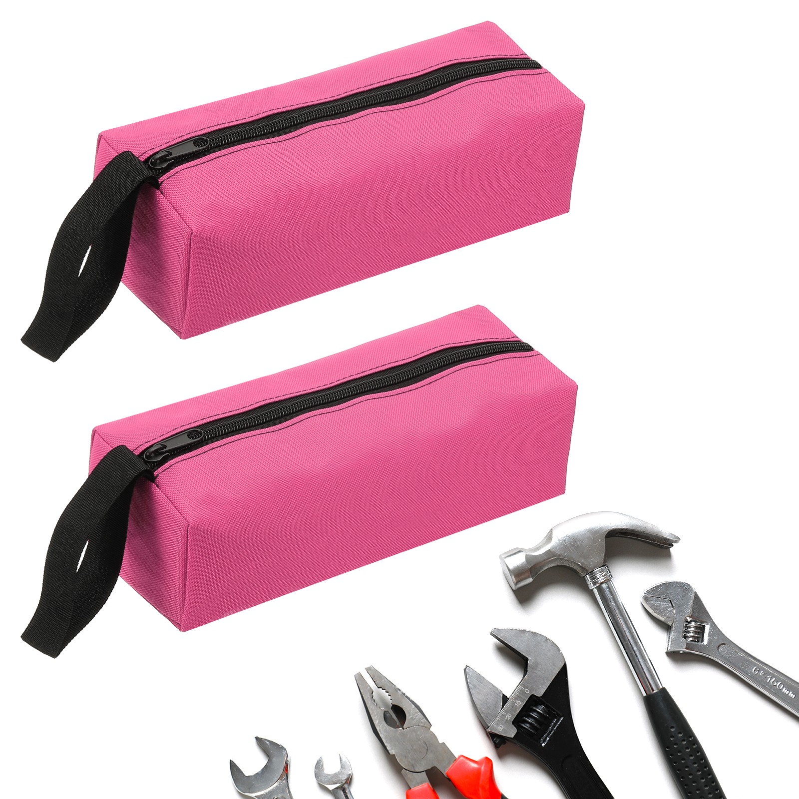 2pcs Zipper Utility Tool Bag 9.8×3.3×2.8 Inch Multi-purpose Tote Bag Pink