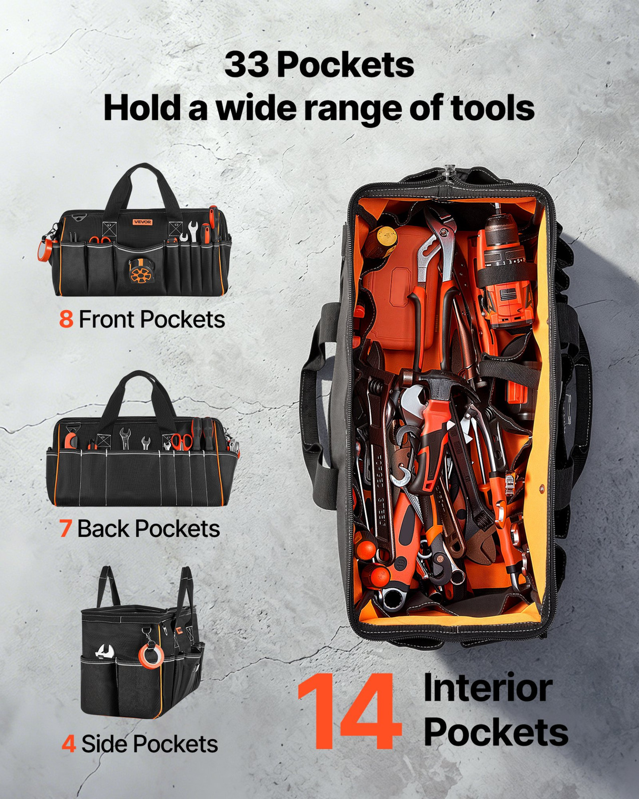 20″ Tool Bag 33 Pocket Large Tool Organizer Storage w/Shoulder Strap