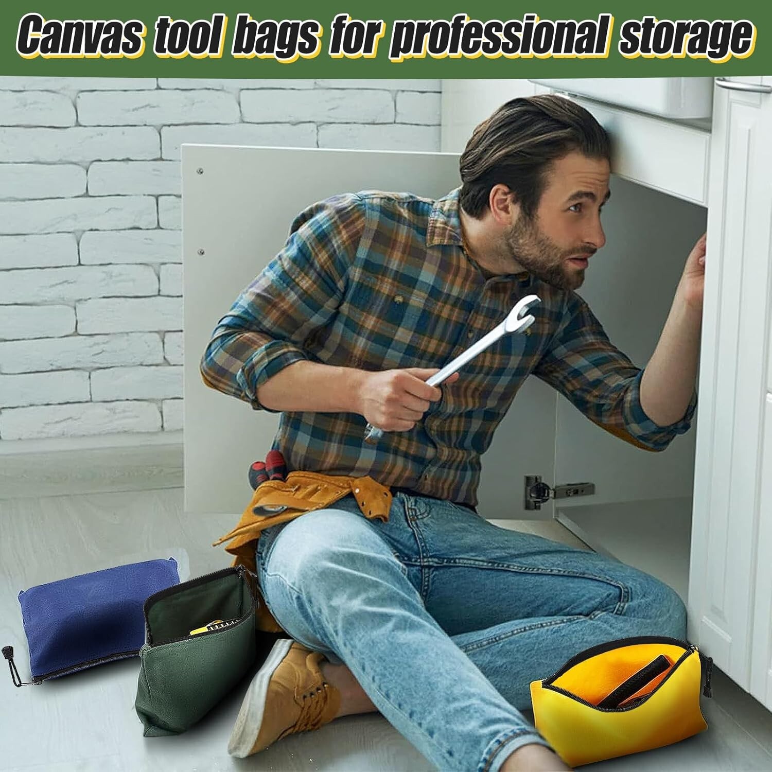 6 Pack Canvas Tool Bags – Heavy Duty Zipper Pouches, 11.2”x 7” Multicolor Set