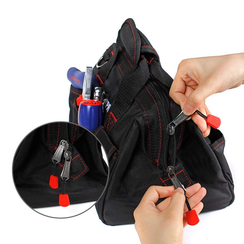Workpro 12″ Compact Close Top Wide Mouth Storage Tool Bags 500D Polyester Fabric