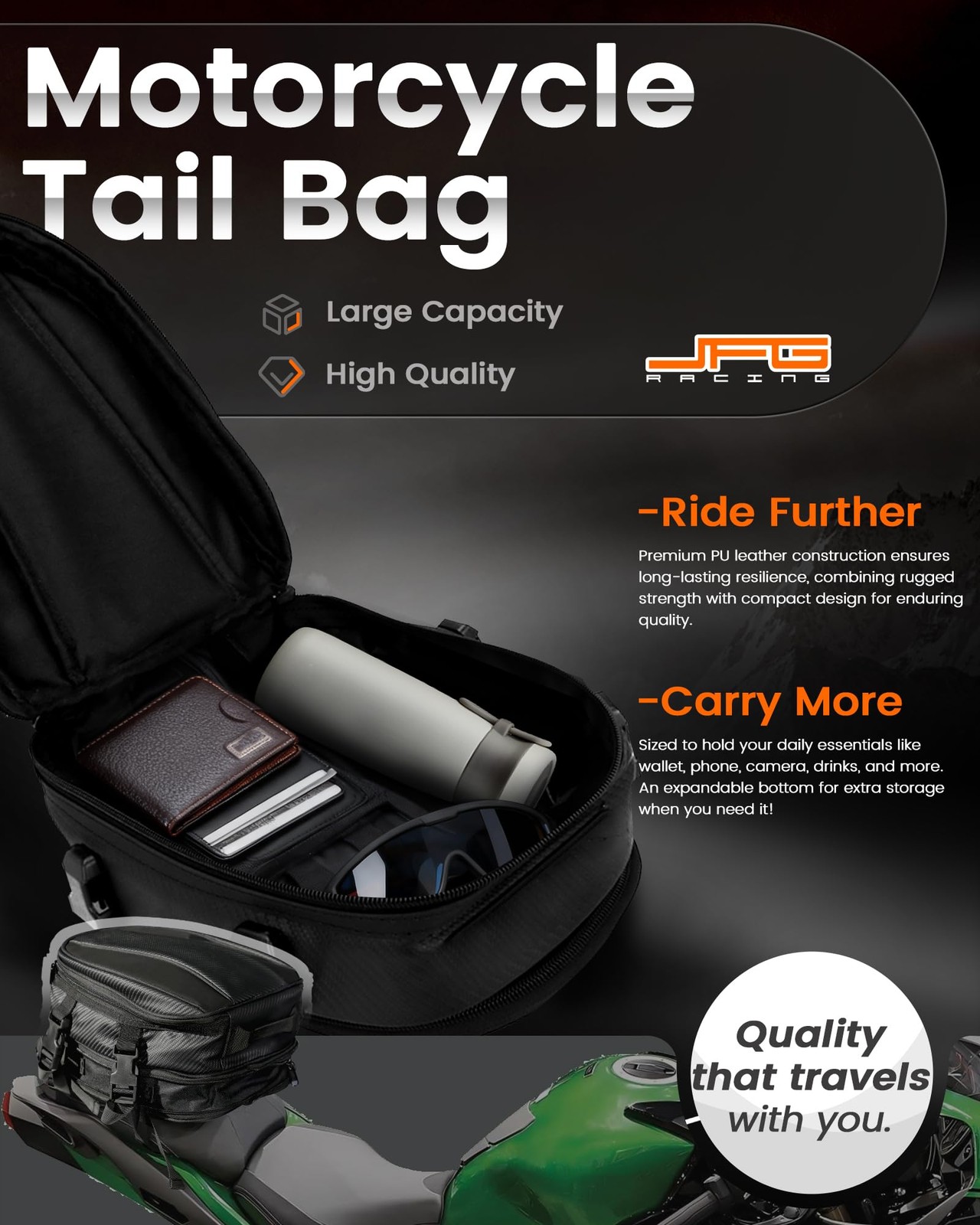 Motorcycle Tail Bag,12L Dual Use Seat Helmet Bag Backpack Universal for Motor…