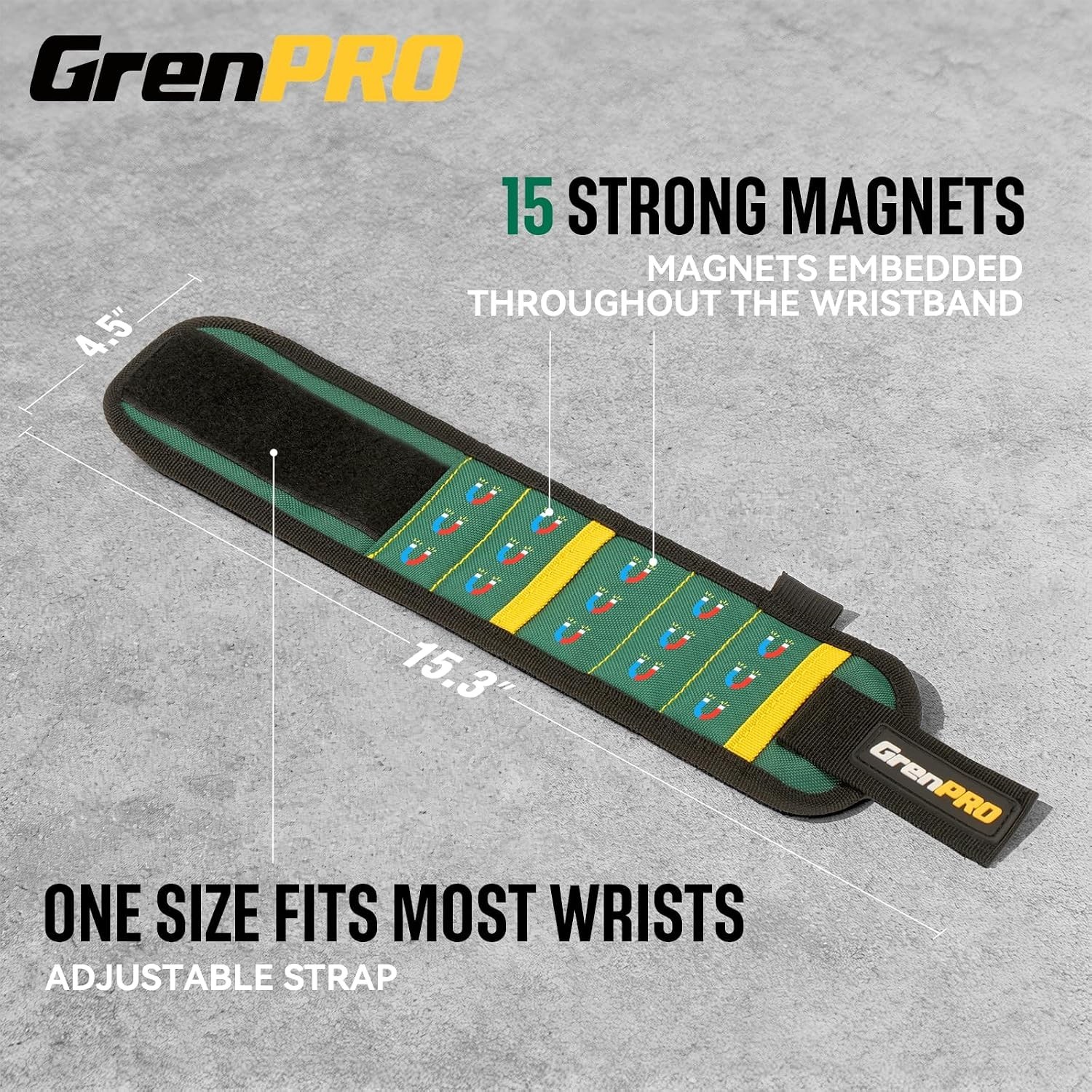 Magnetic Tool Wristband with 3 LED Flashlights Heavy Duty Oxford Belt for Hol…