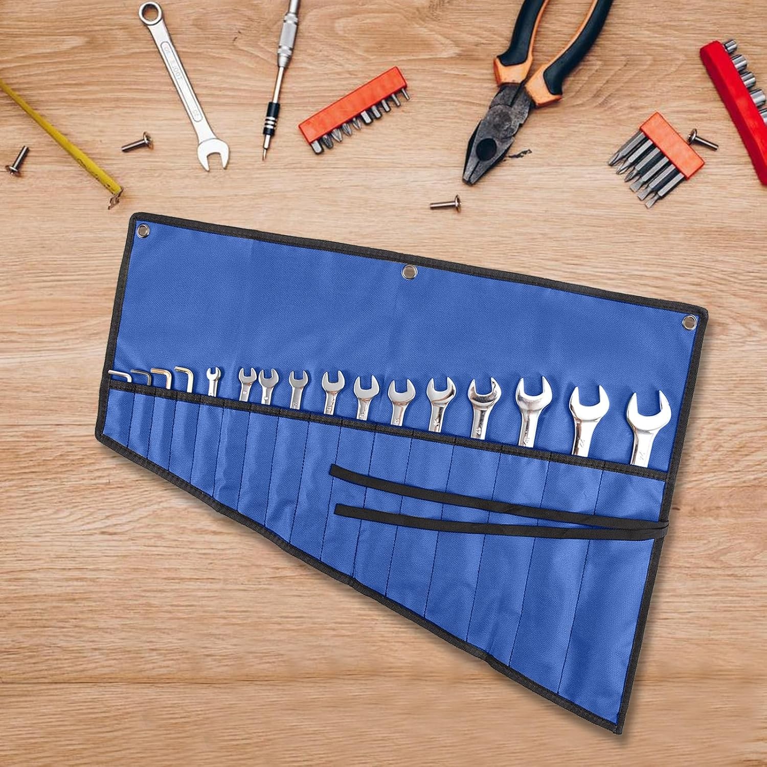 16 Pockets Wrench Roll Organizer, Wrench Pouch Roll up with Water Proof Oxford C