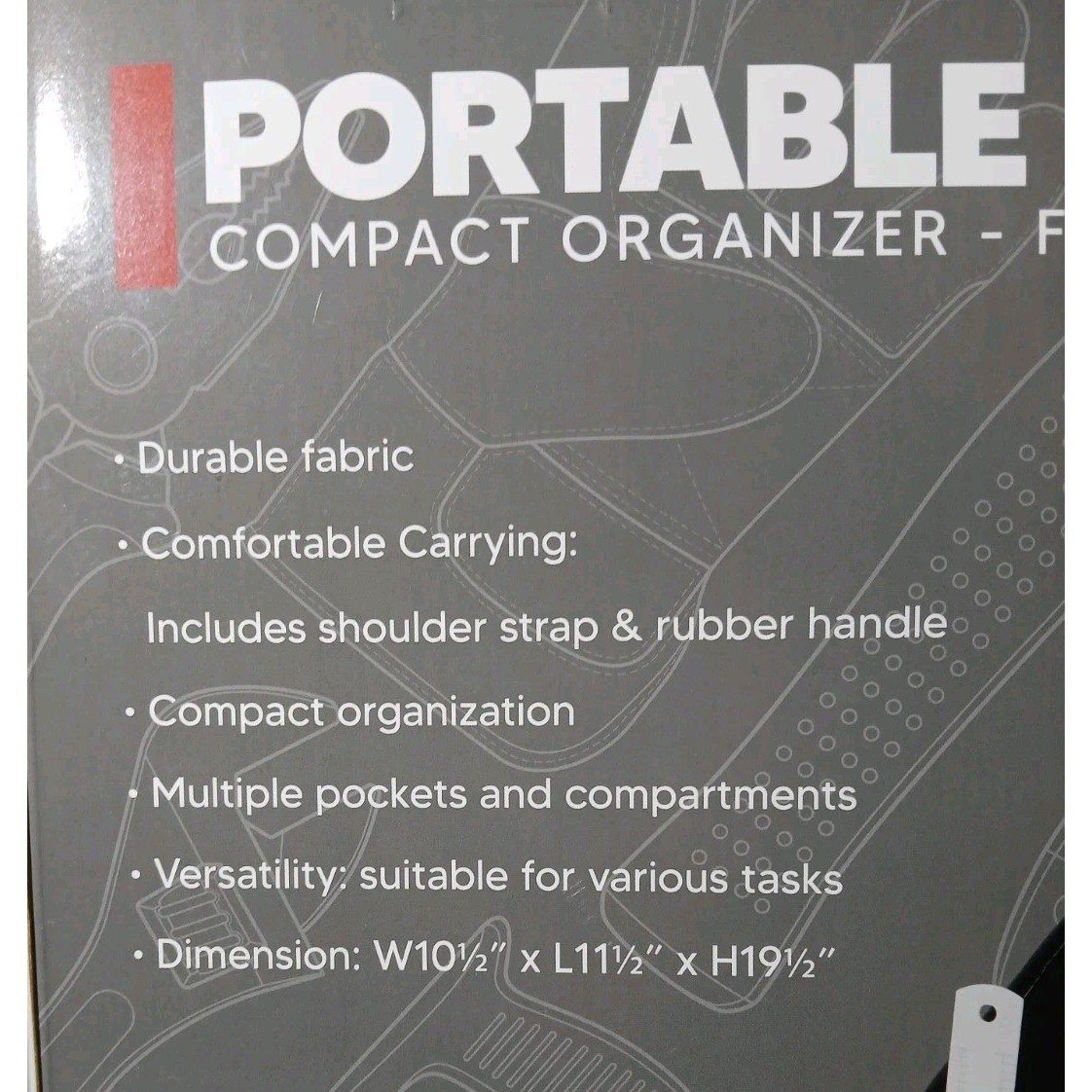 Portable Tool Bag organizer foldable heavy duty 10.5″x11.5″19.5″new in box #1439