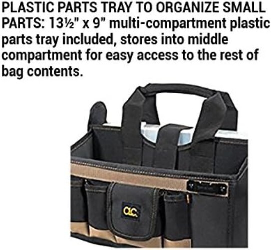 Stylish CLC 16 In. Tool Bag with Adjustable Strap and Parts Tray Included