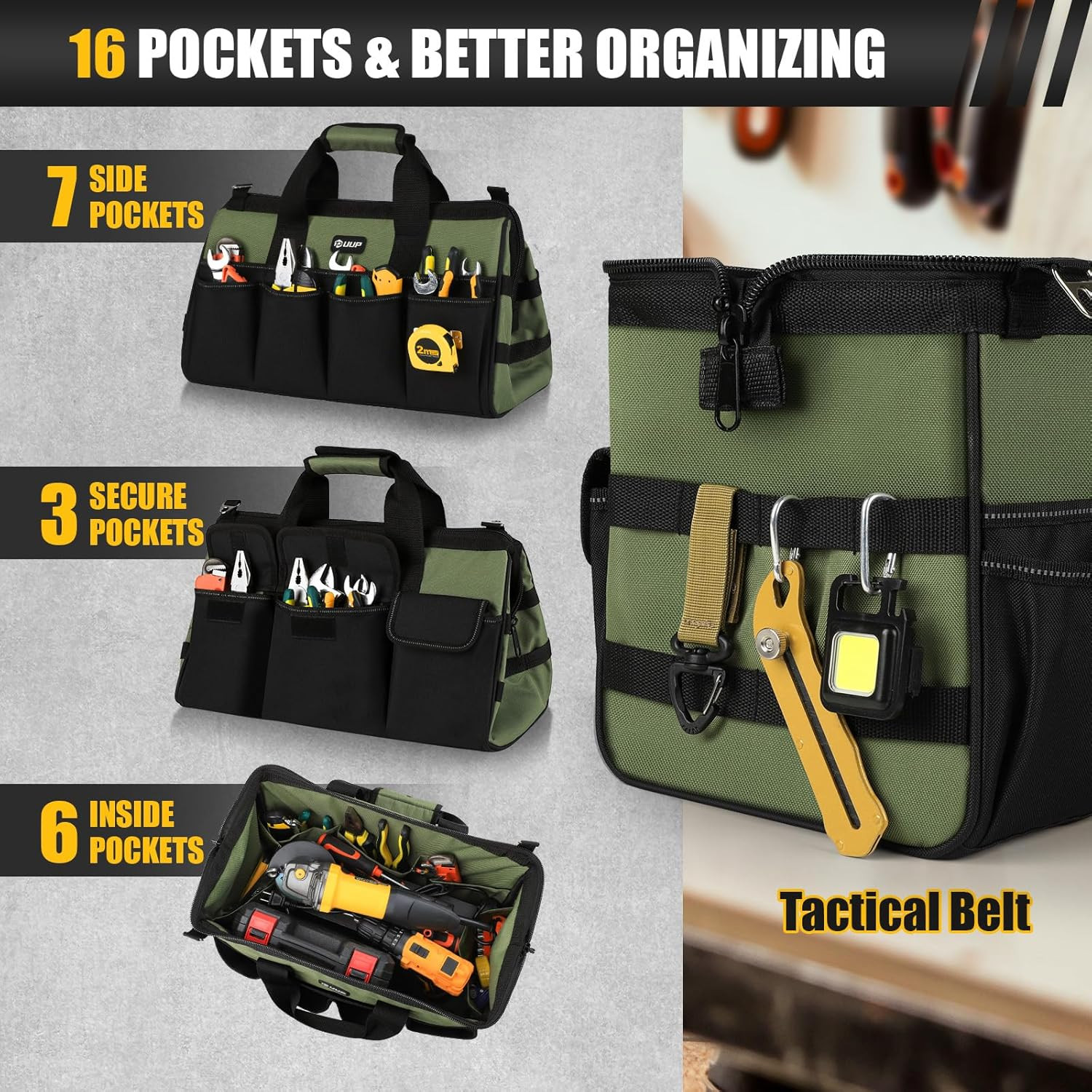 UUP 18-Inch Large Tool Bag, 16-Pocket Portable Tool Box Organizer Storage, Heavy
