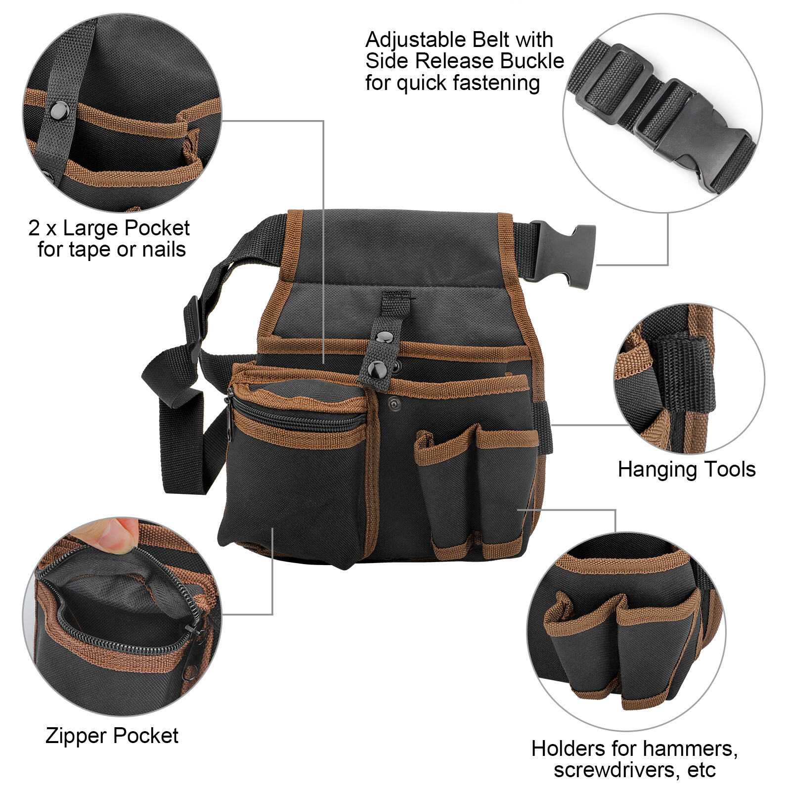 Electrician Pouch Tool, Oxford Waist Tool Bag Belt Pouch Hardware Organizer
