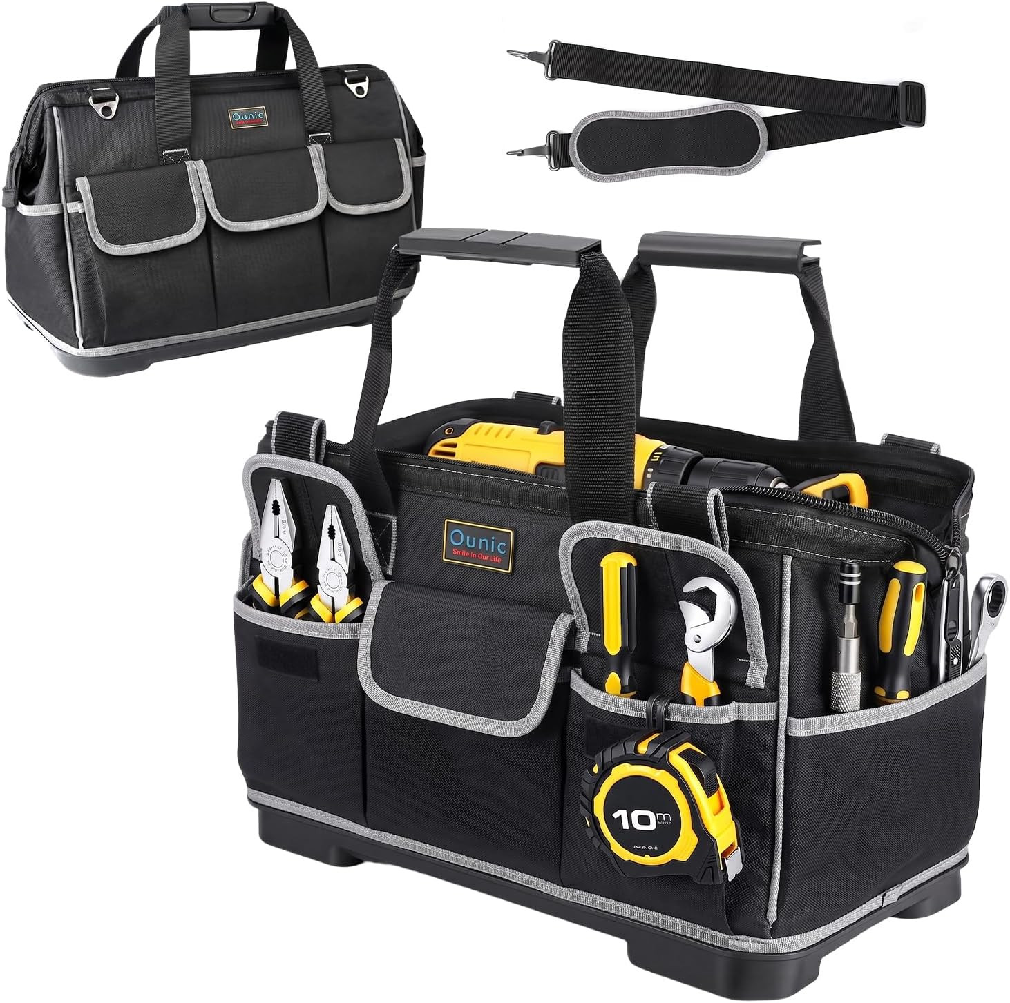 Tool Bag, 18 Inch Large Tool Tote Bag Heavy Duty with Waterproof Molded Base, W
