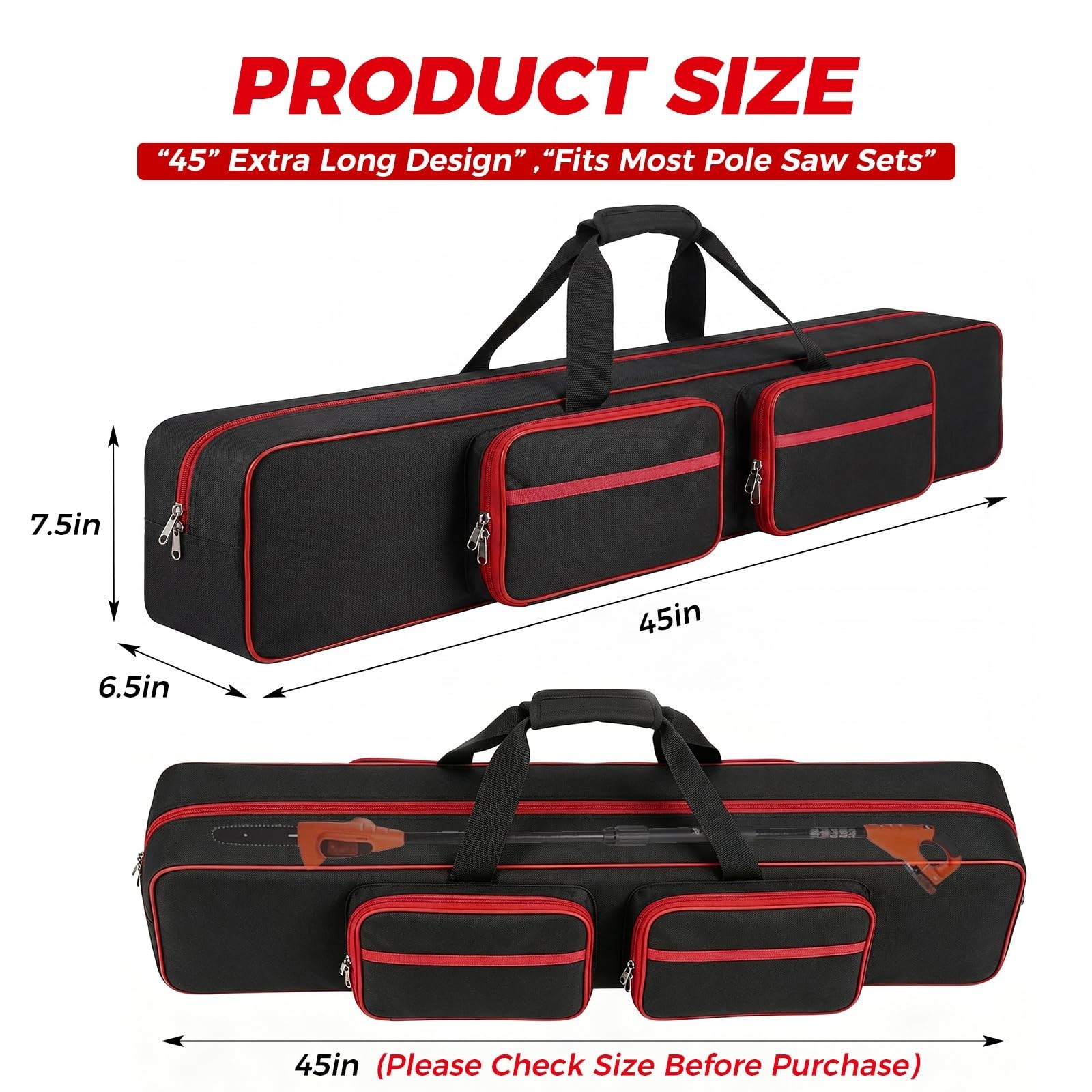 Portable 45″ Pole Saw Bag – Multi-Pocket Chainsaw Case with Carry Handle, Scratc