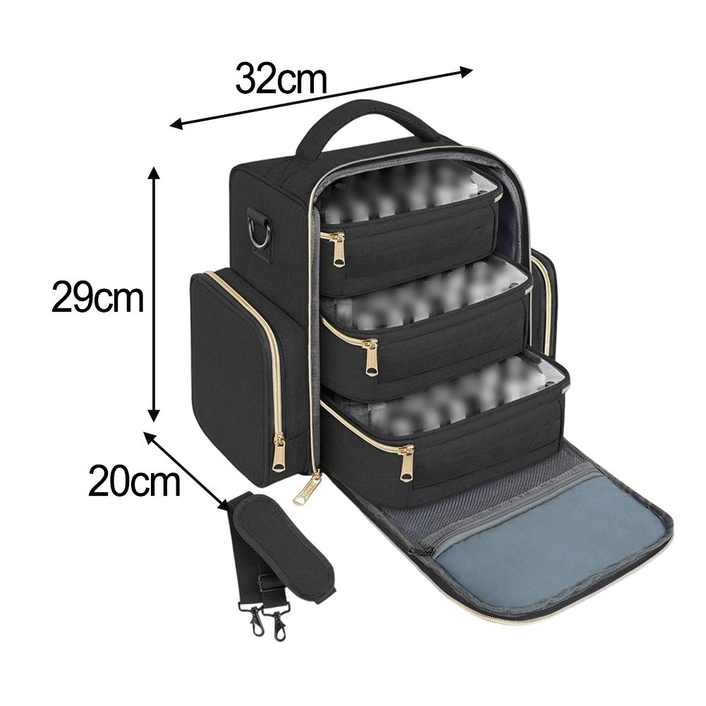 Nail Polish Carrier Bag with Dual Top Handles and Adjustable Shoulder Strap