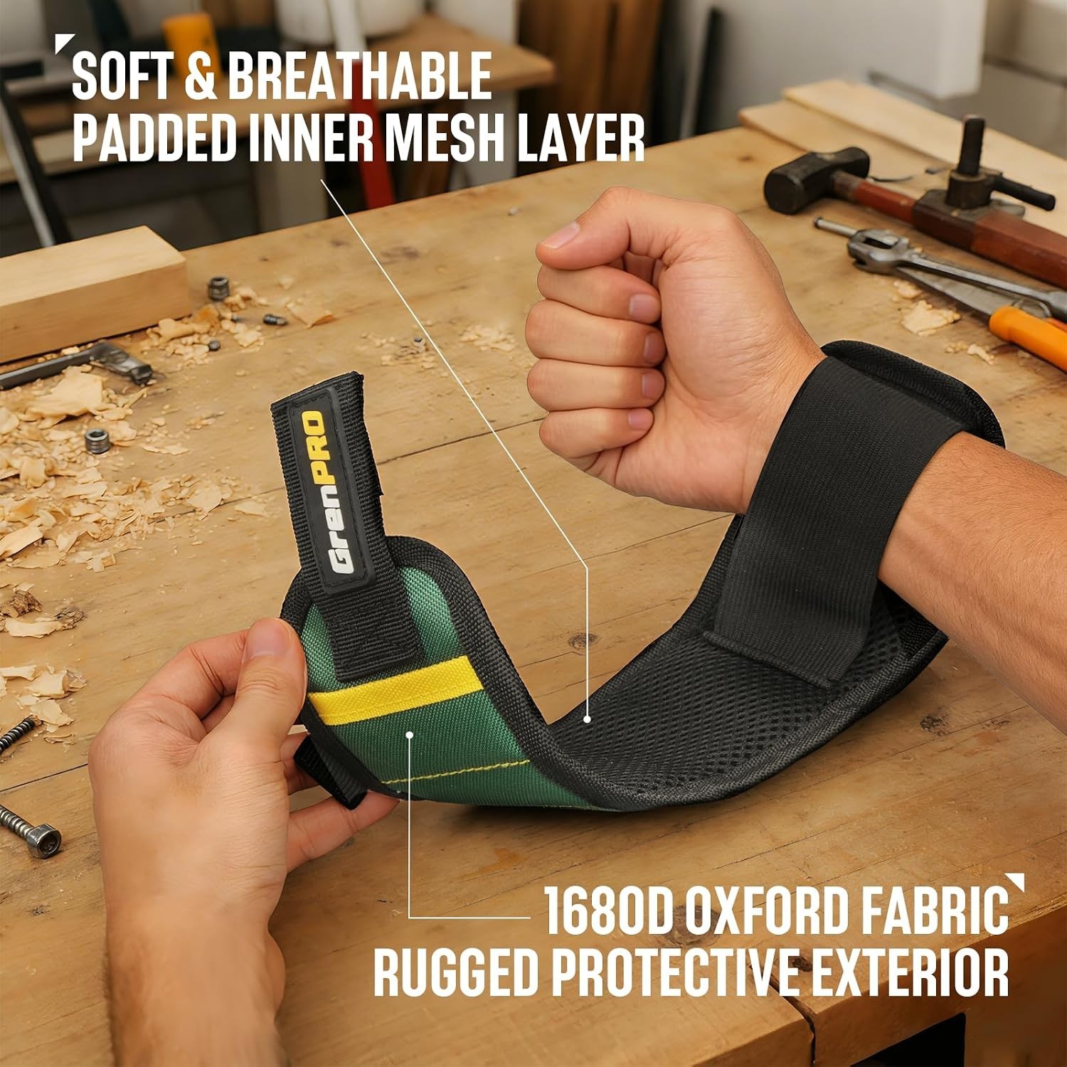 Magnetic Tool Wristband with 3 LED Flashlights Heavy Duty Oxford Belt for Hol…