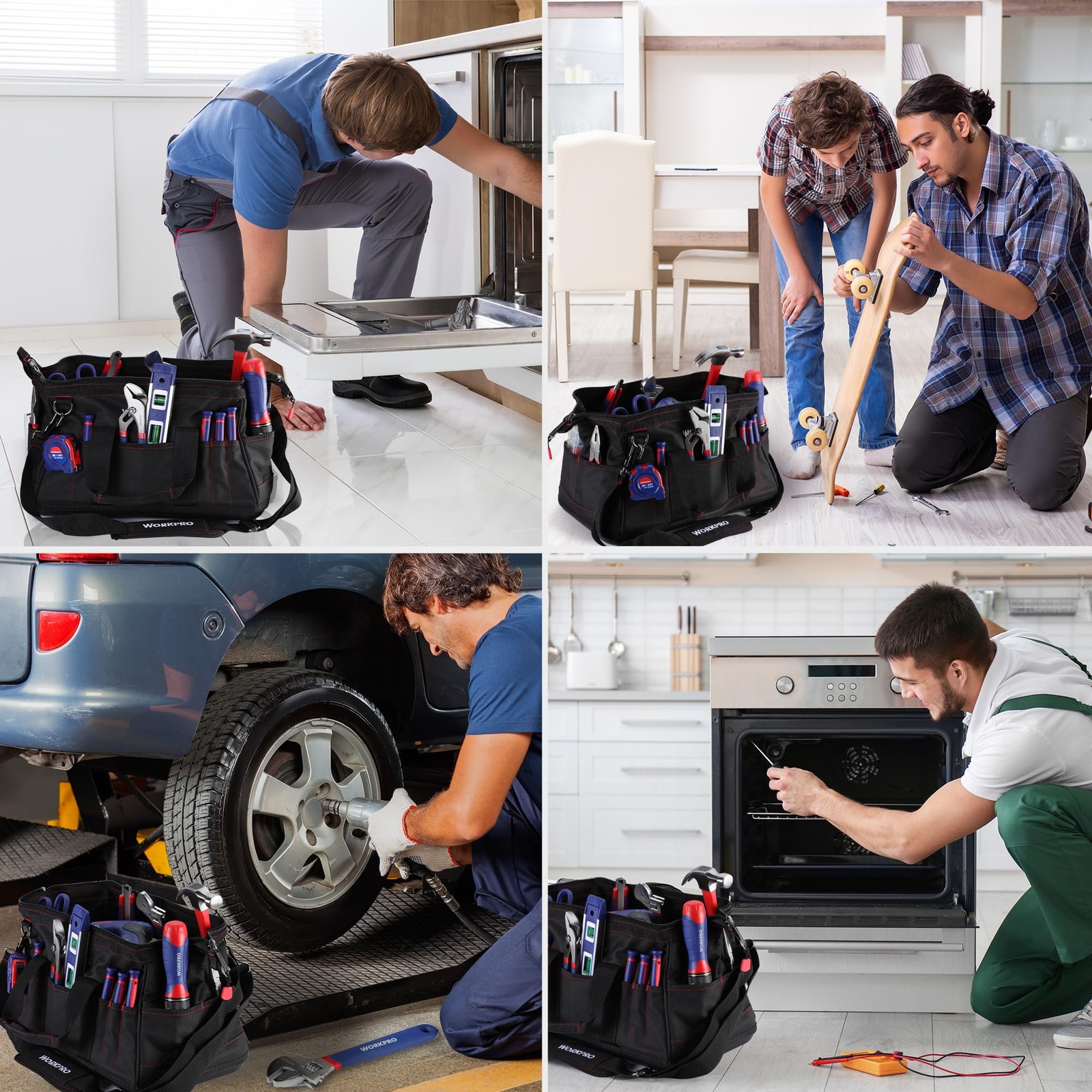 WORKPRO 16-inch Close Top Wide Mouth Tool Storage Bag with 16inch, Black