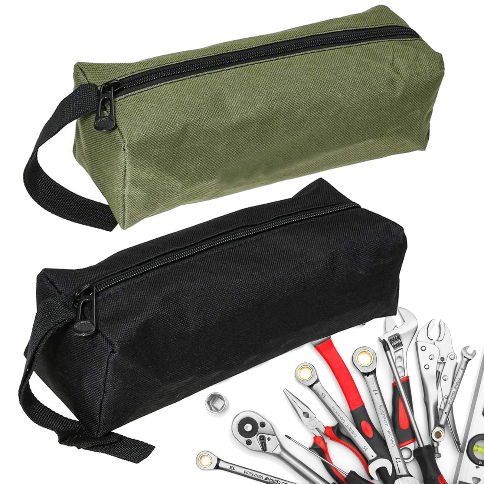 2 Pack Canvas Tool Pouch with Zipper, Multipurpose Utility Tools Bag