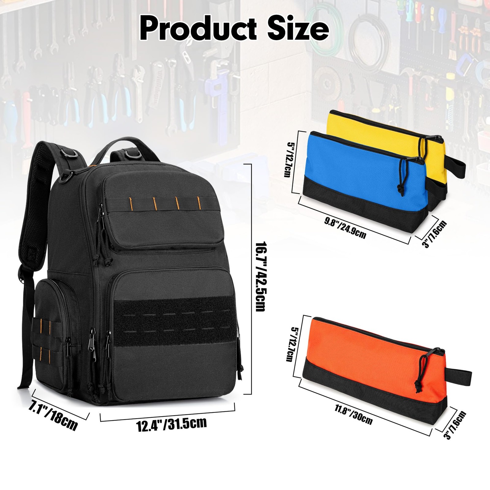 Organizer Bag Tool Backpack 3 Tool Pouches Tactical Storage Heavy Duty PVC Black