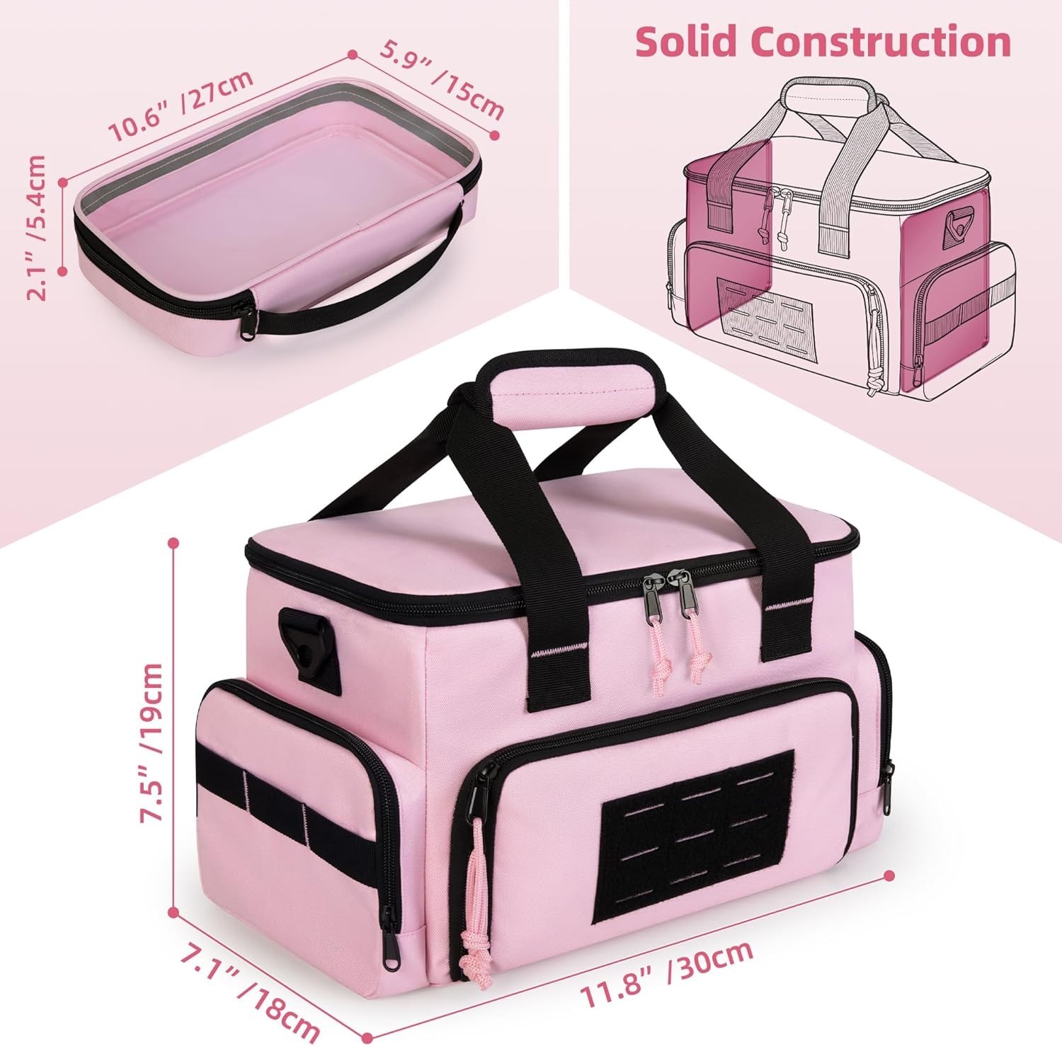 Pink Tool Bag for Women 12 Inch Organizer with Double Layer and Clear Pouches